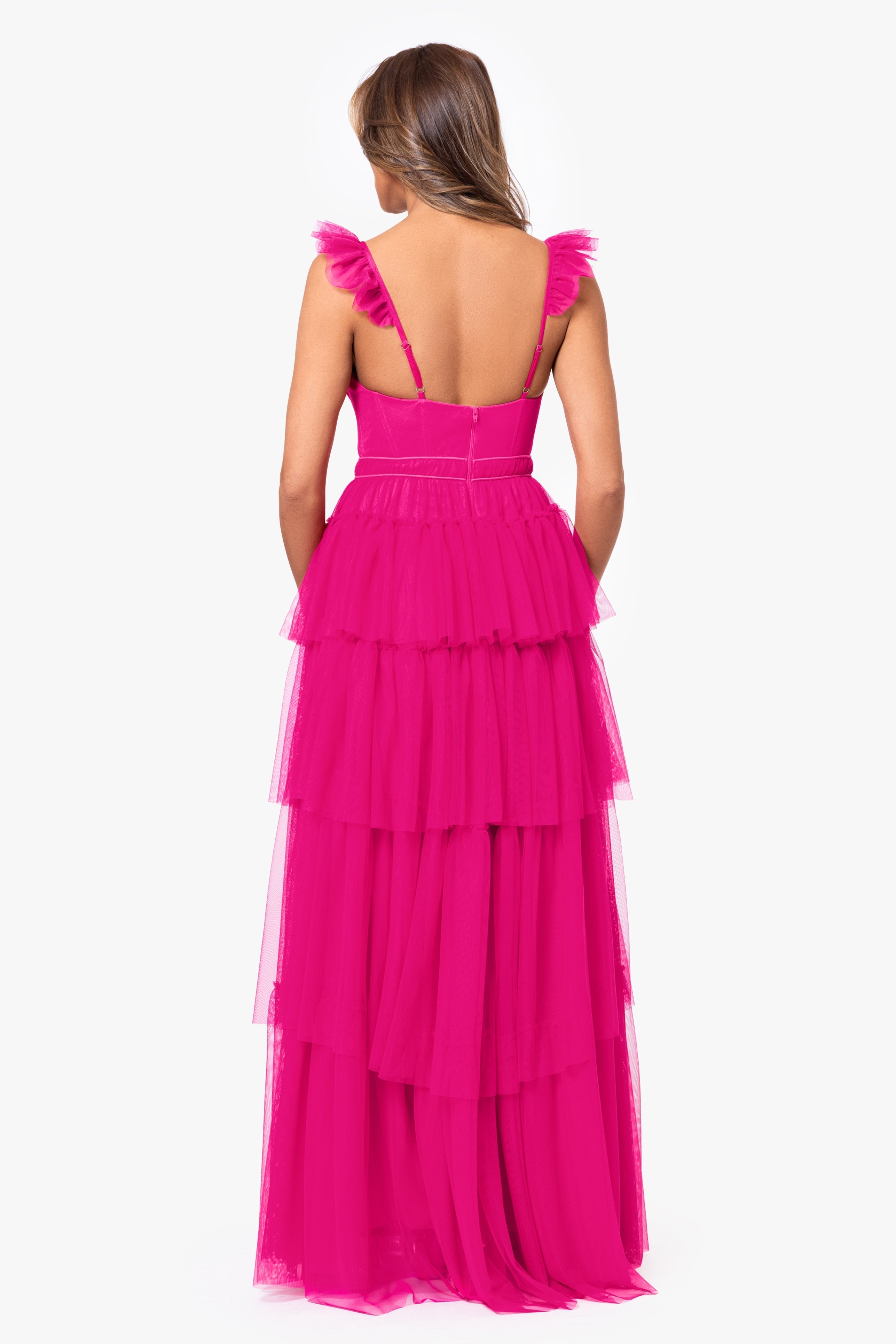 "Mina" Tiered Mesh Ballgown