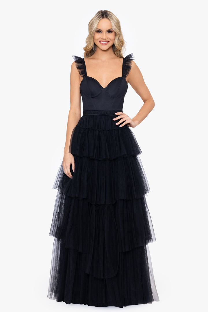 "Mina" Tiered Mesh Ballgown