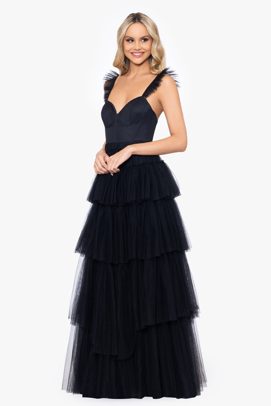 "Mina" Tiered Mesh Ballgown