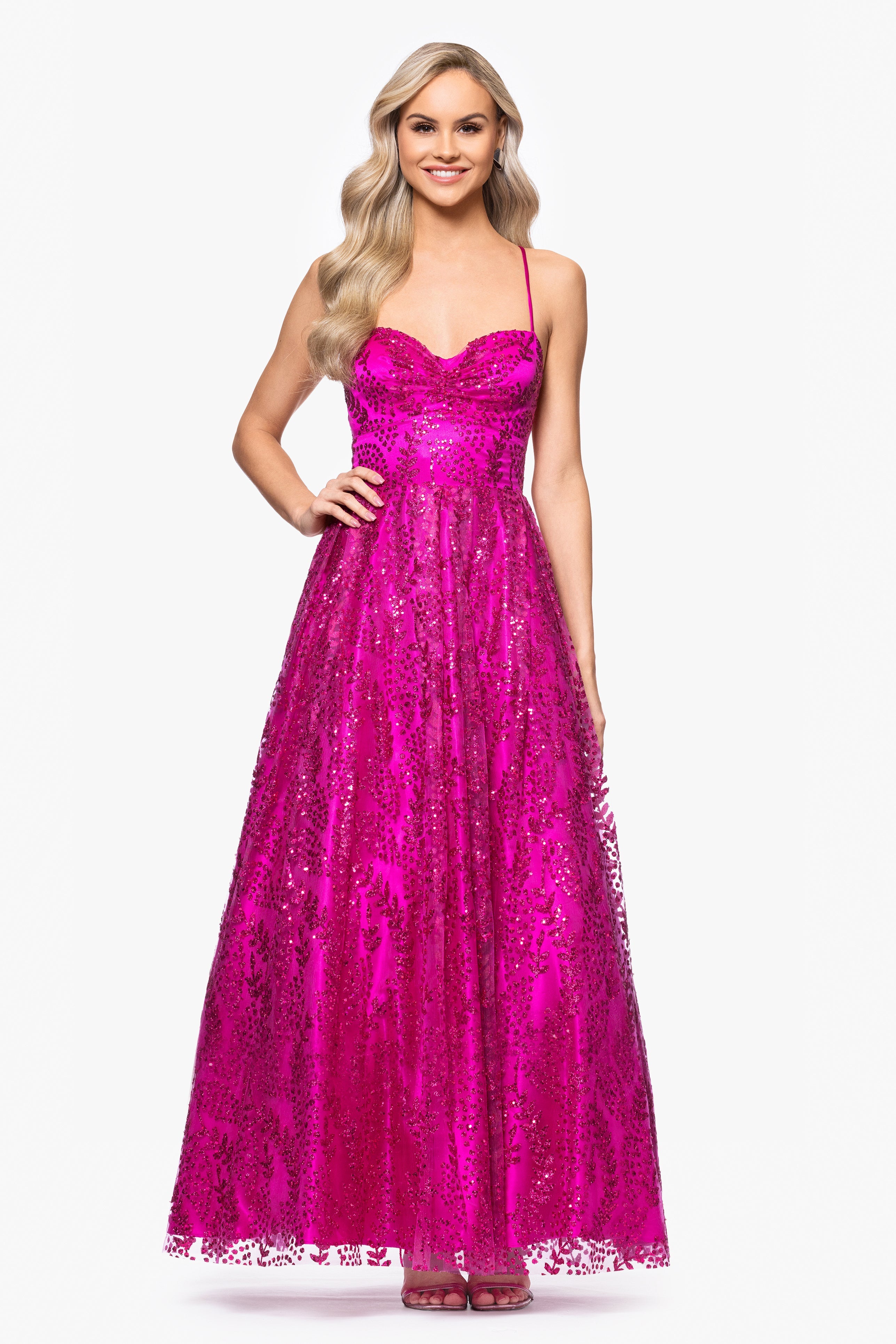 Blondie Nites "Stella" Glitter Pinch Tie Back Ballgown