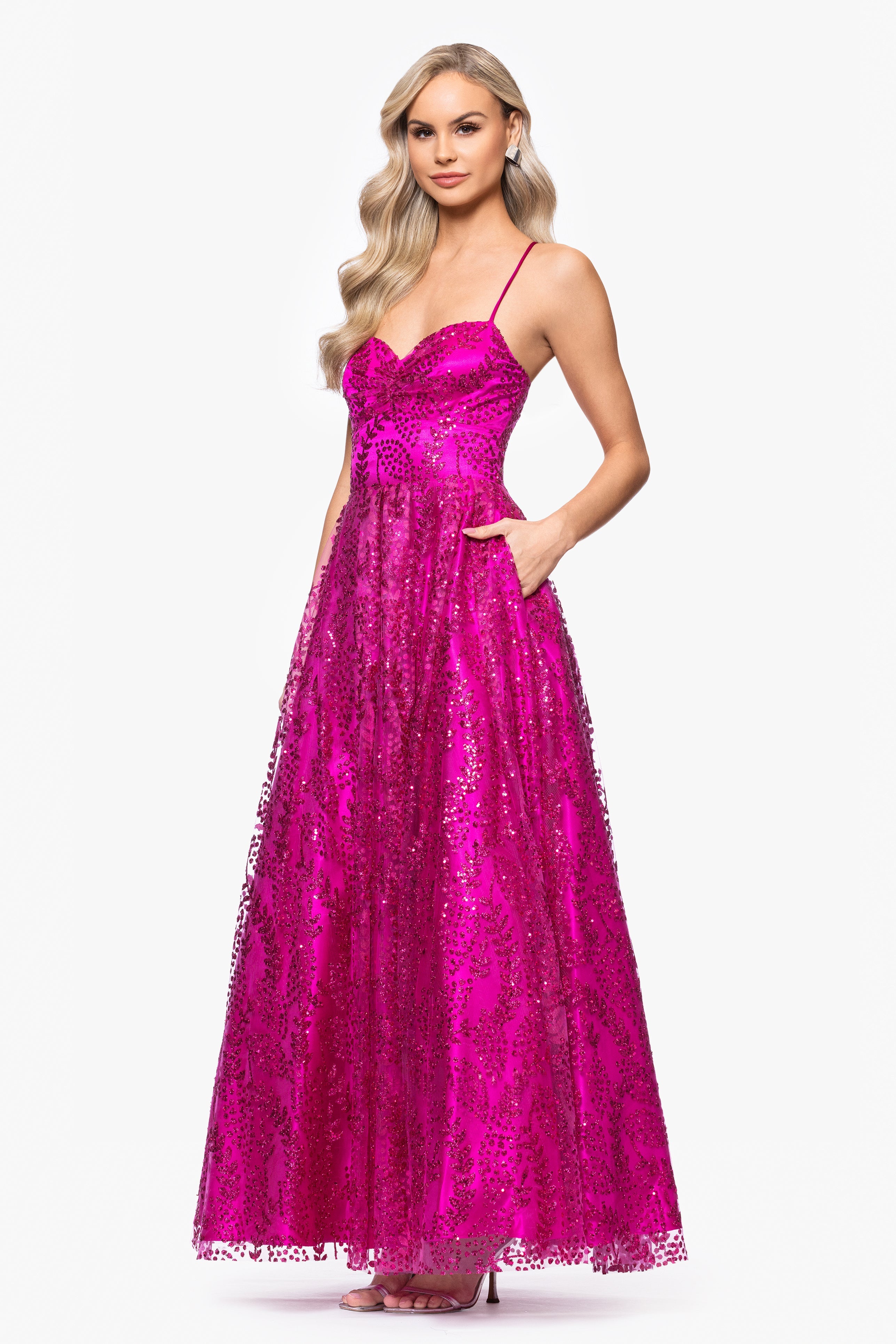 Blondie Nites "Stella" Glitter Pinch Tie Back Ballgown