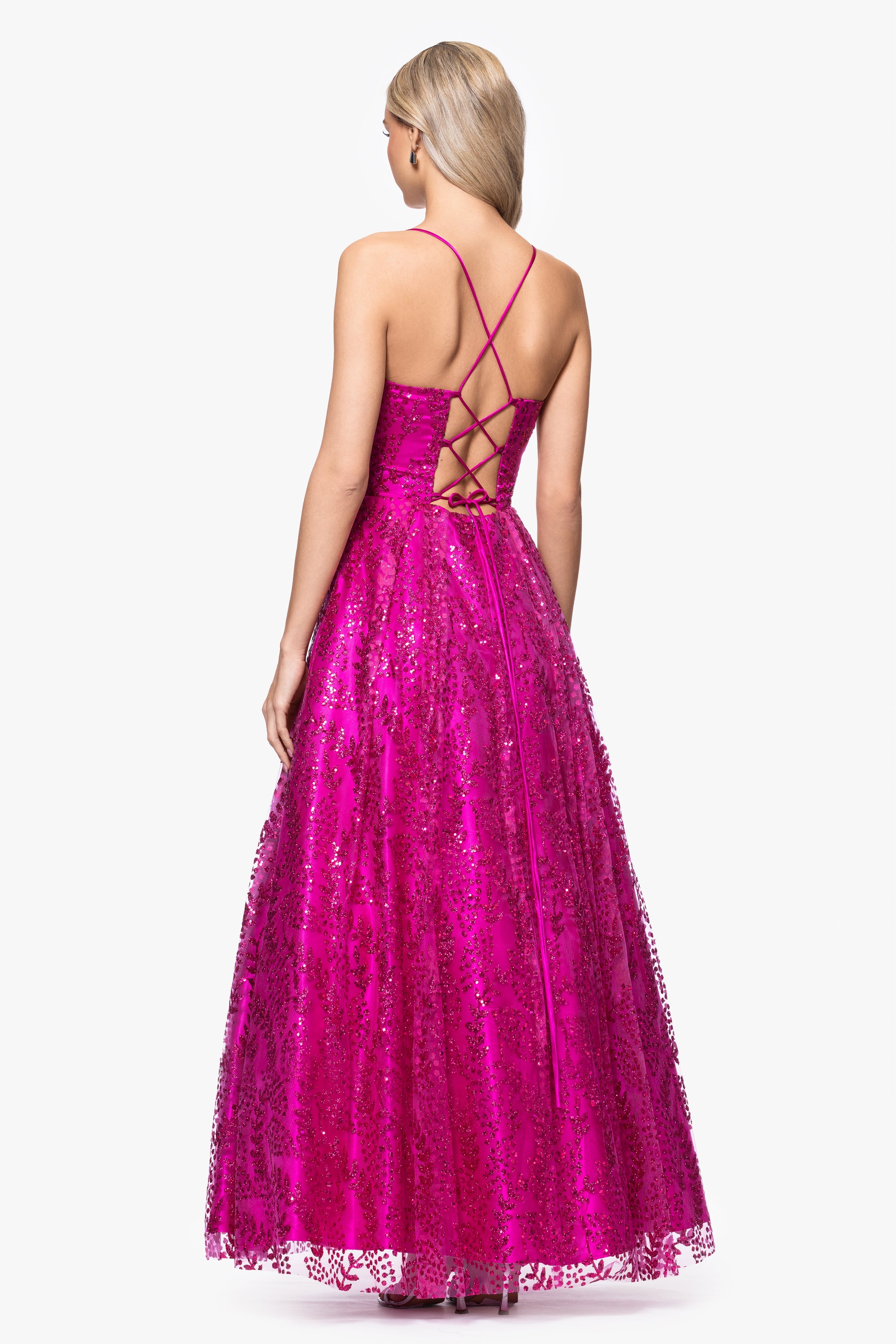 Blondie Nites "Stella" Glitter Pinch Tie Back Ballgown