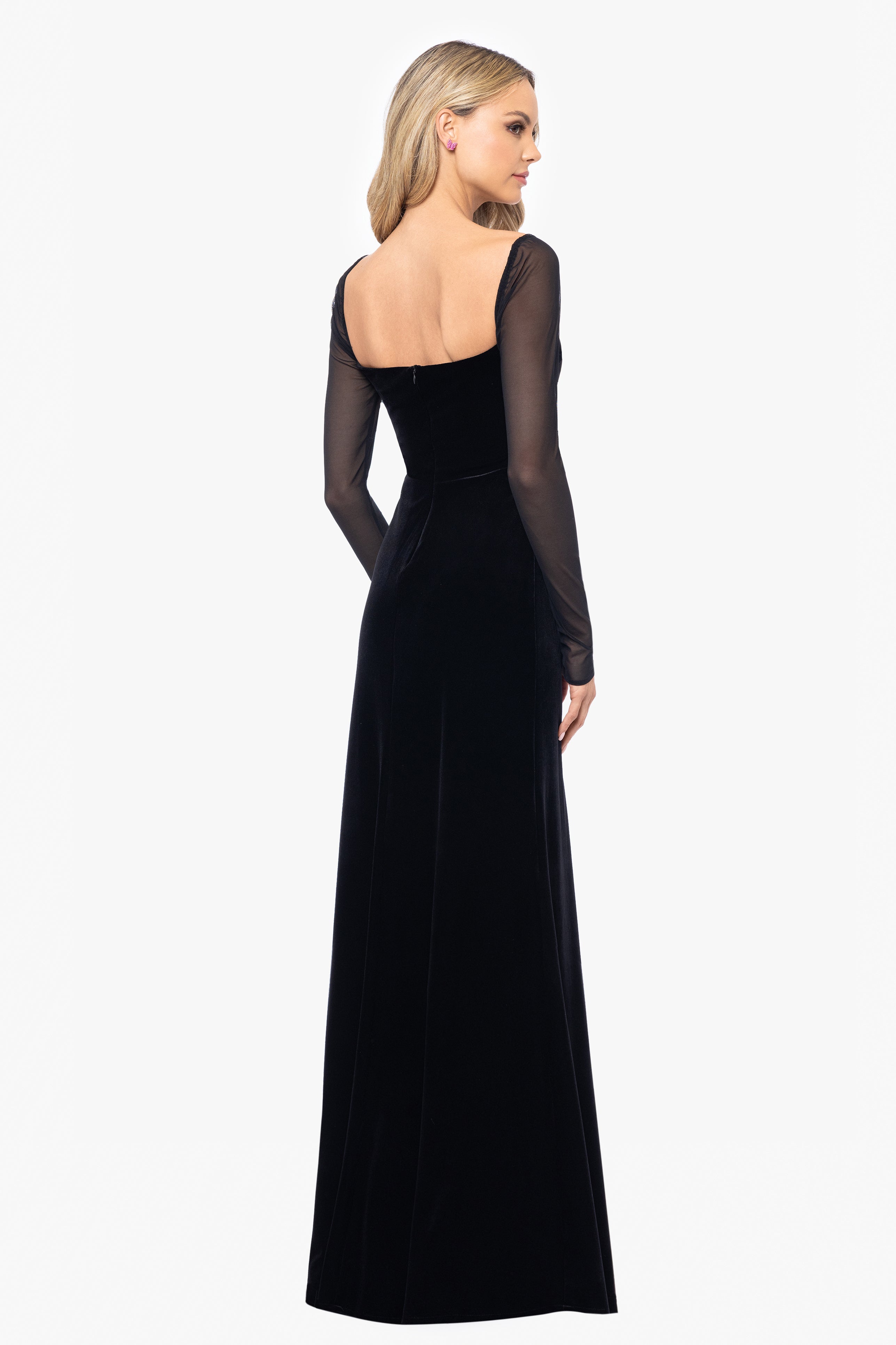 Blondie Nites "Valerie" Sheer Long Sleeve Floor Length Velvet Dress