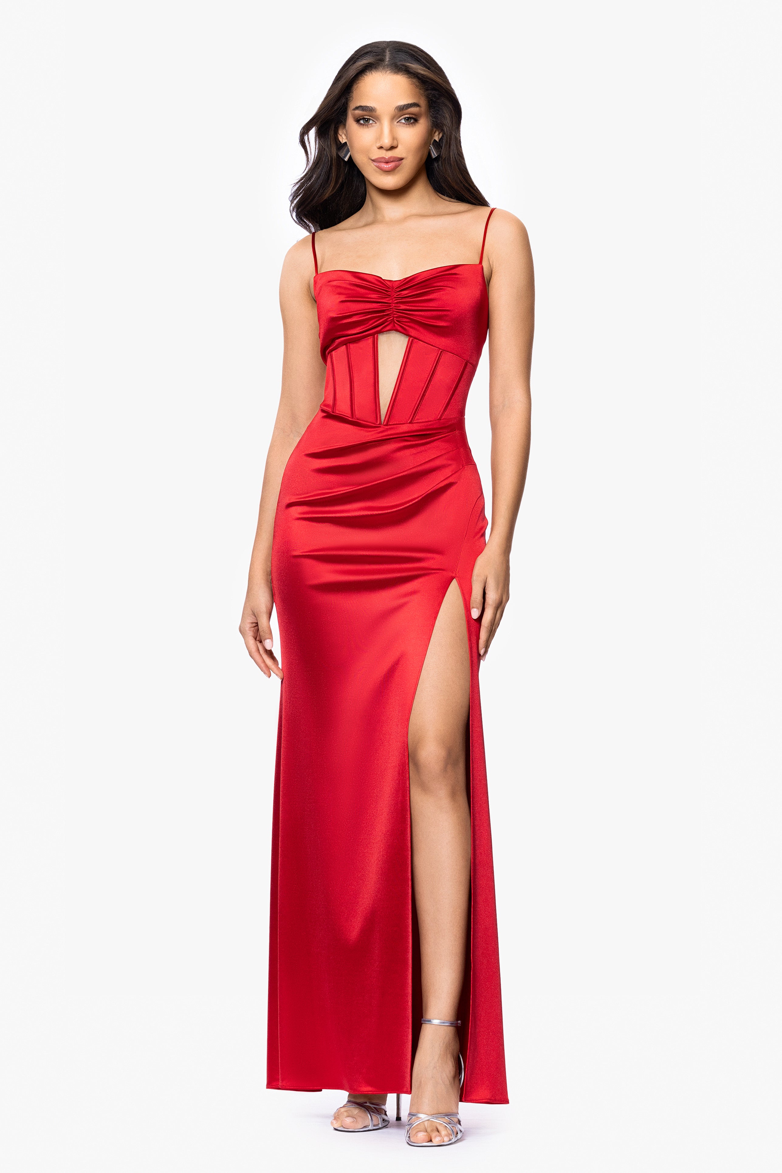 Blondie Nites "Jane" Long Satin Cutout Corset Dress