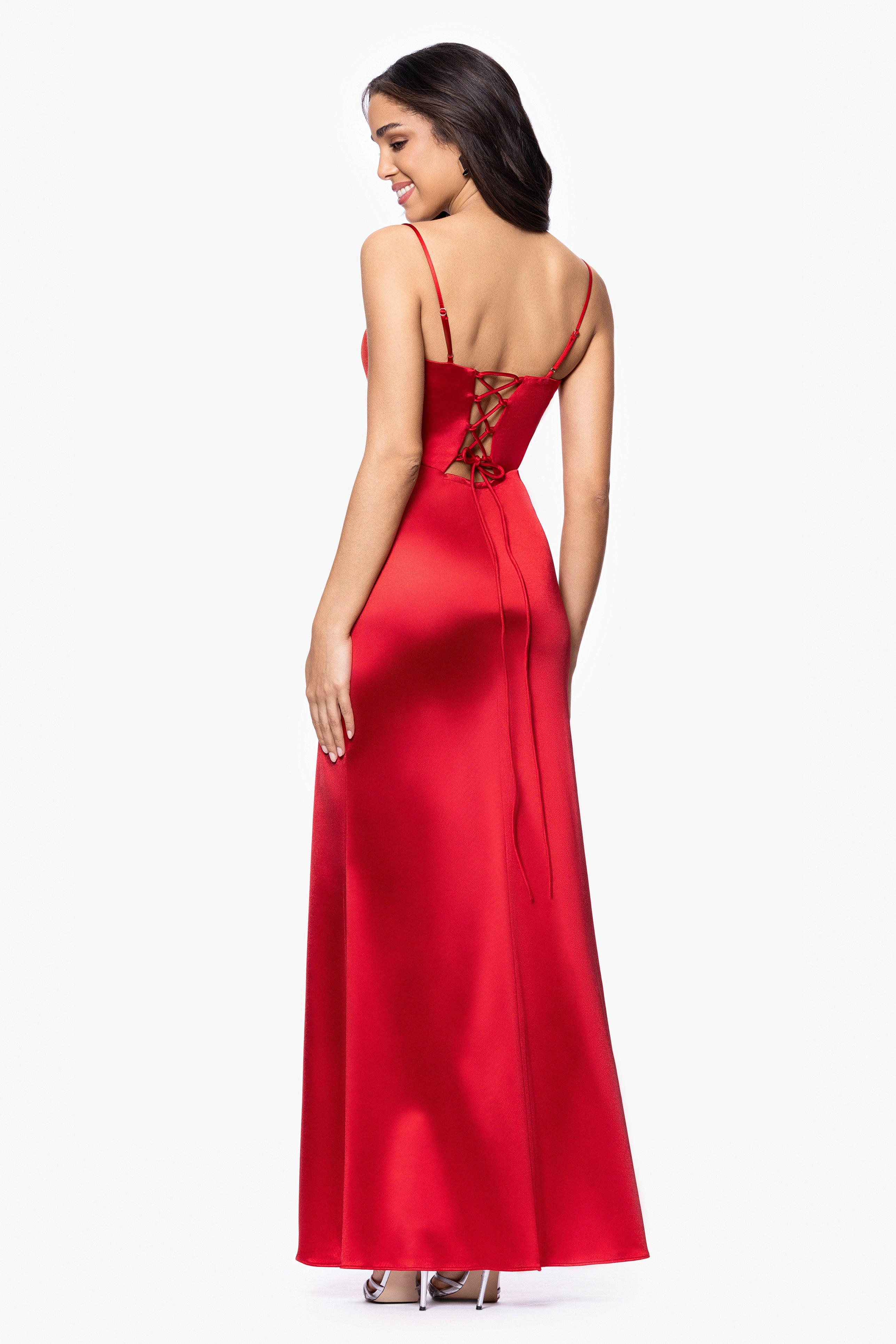 Blondie Nites "Jane" Long Satin Cutout Corset Dress