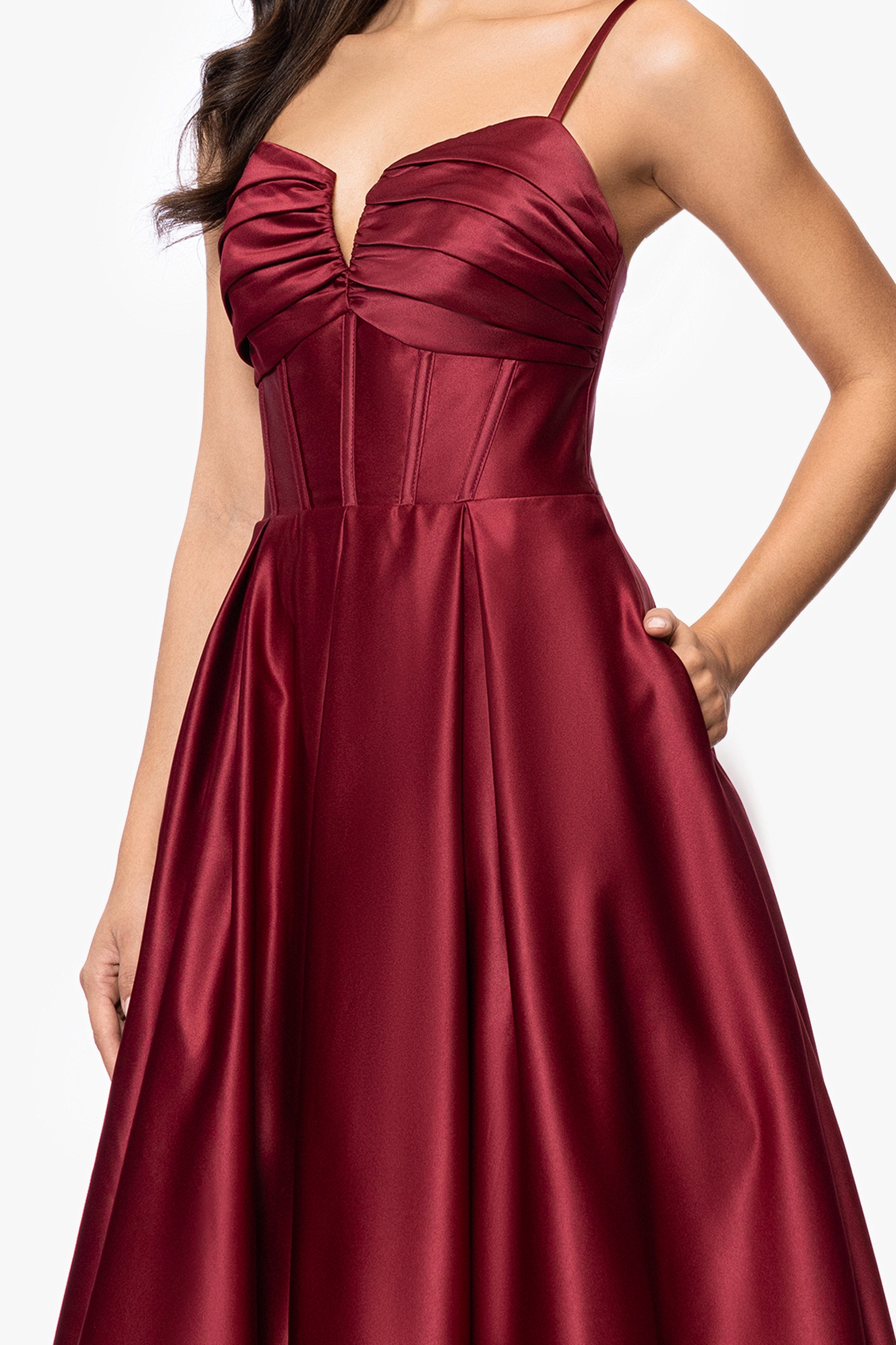 Blondie Nites "Kaylin" Satin Spaghetti Strap V-Neck Floor Length Dress