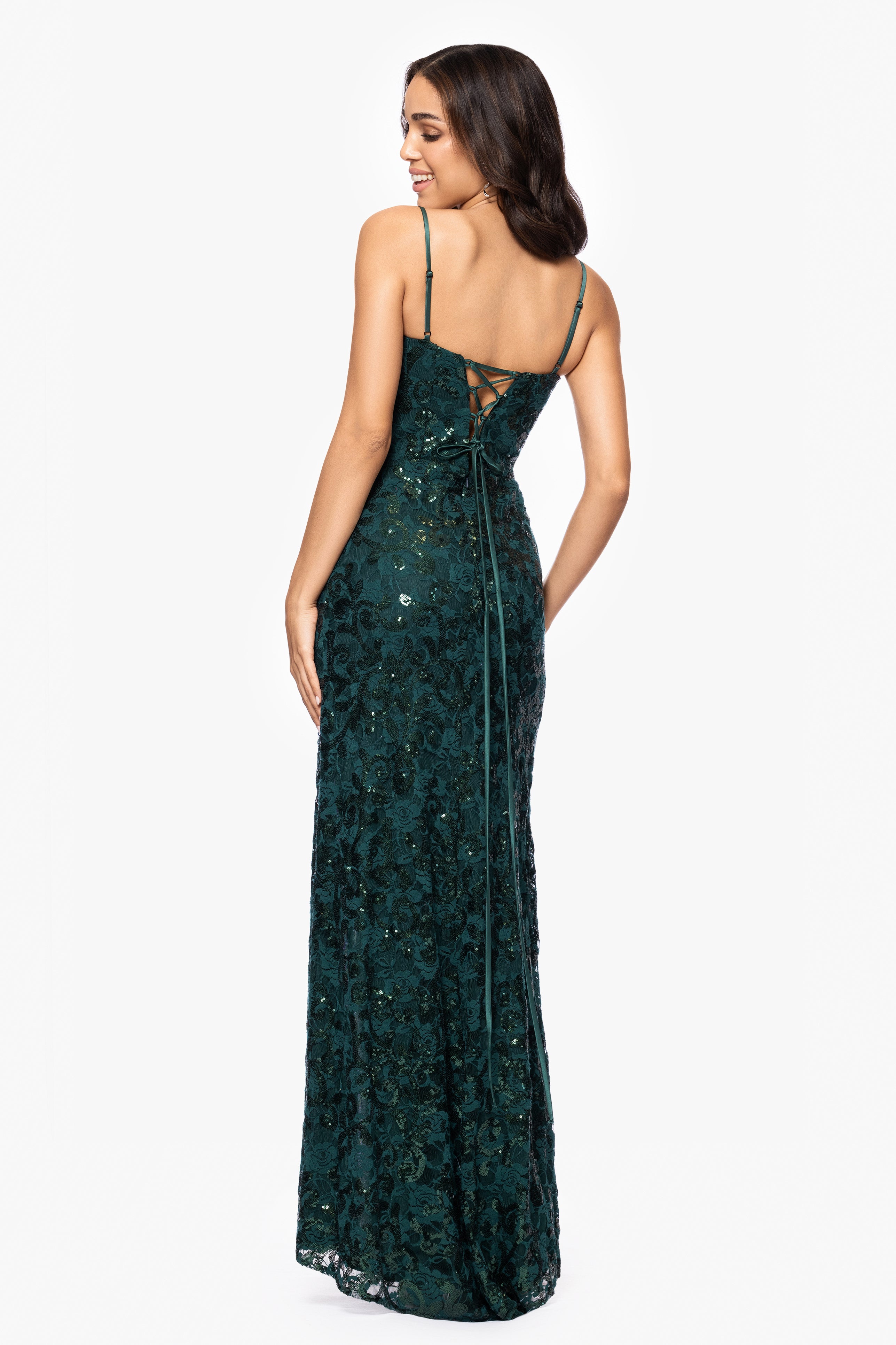 Blondie Nites "Judy" Sequin Lace Keyhole Floor Length Dress