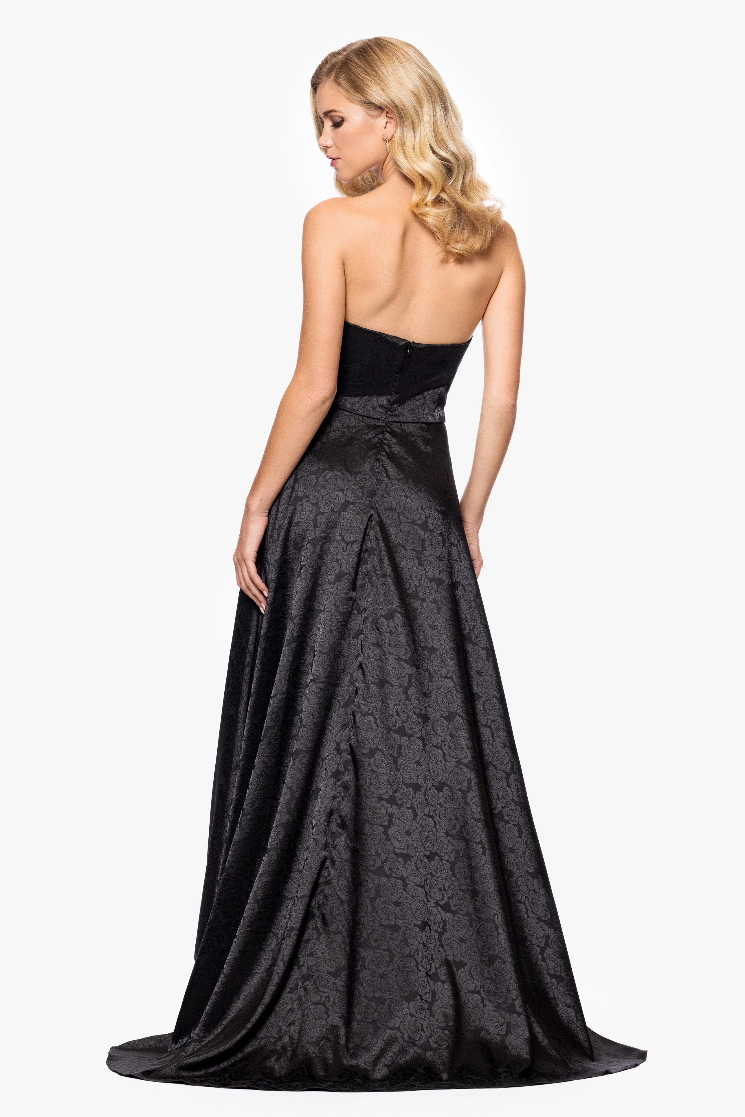 Blondie Nites "Raquel" Long Strapless Jacquard Gown