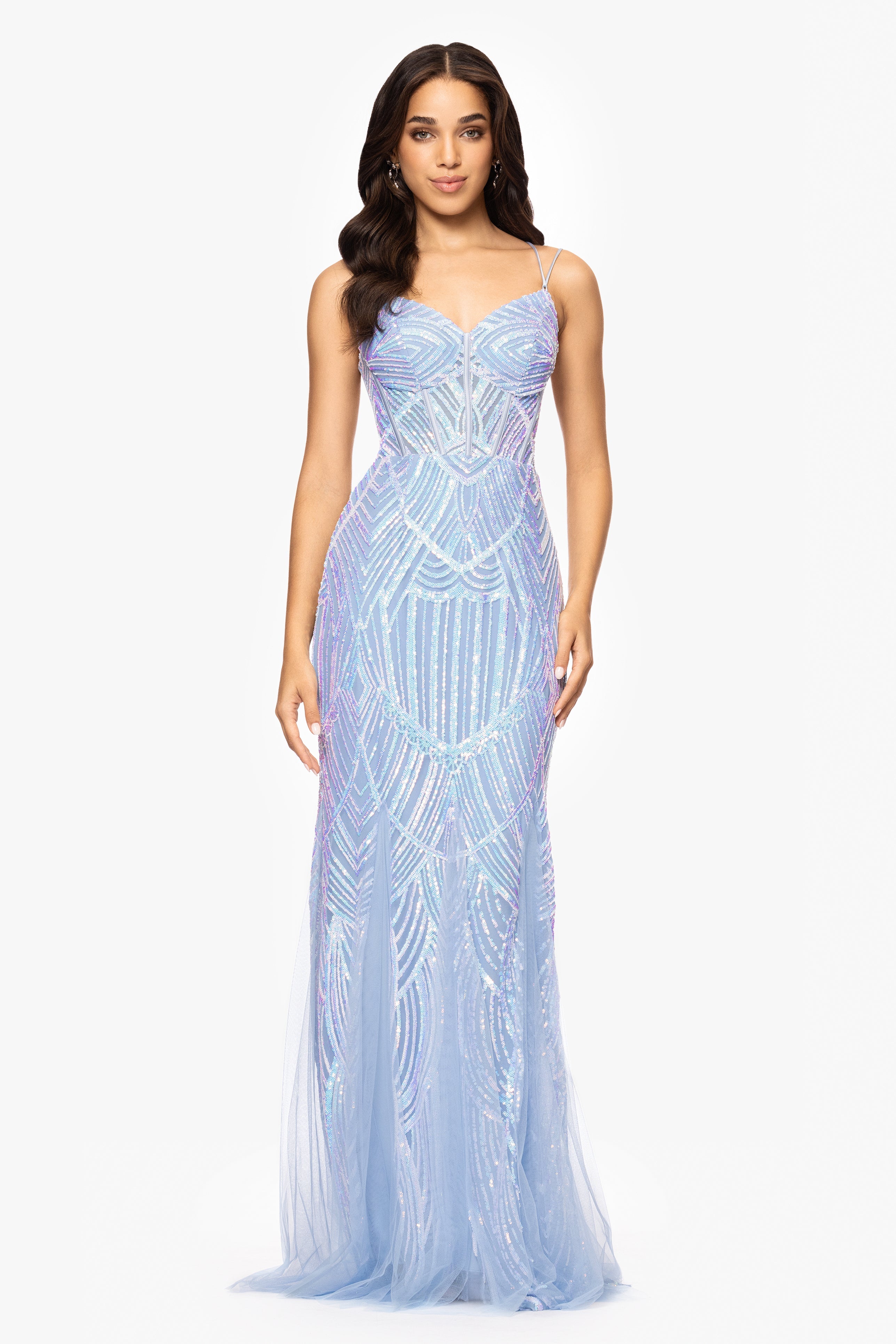 Blondie Nites "Kailey" Sequin Corset Floor Length Dress