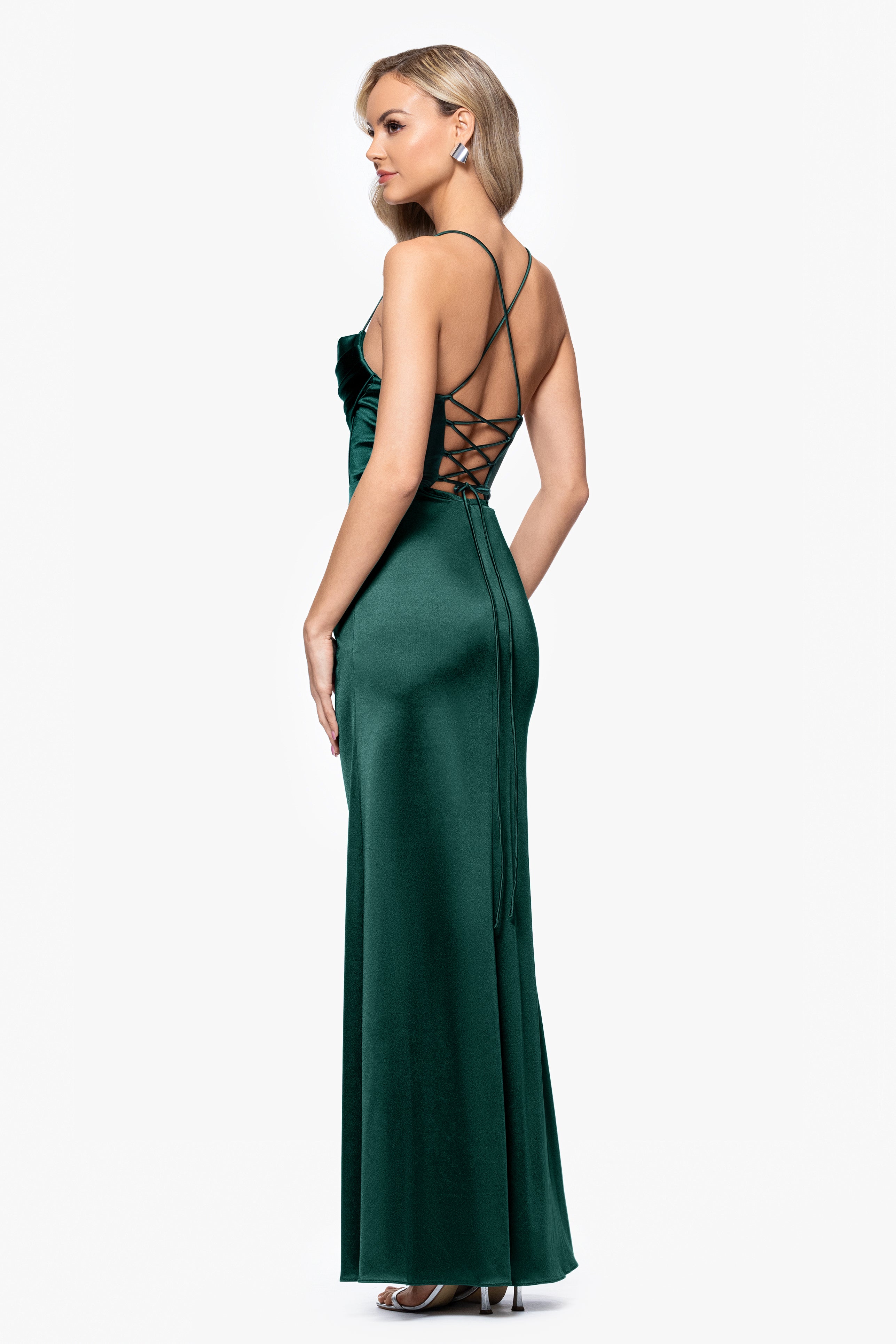 Blondie Nites "Camille" Satin Draped Corset Floor Length Dress