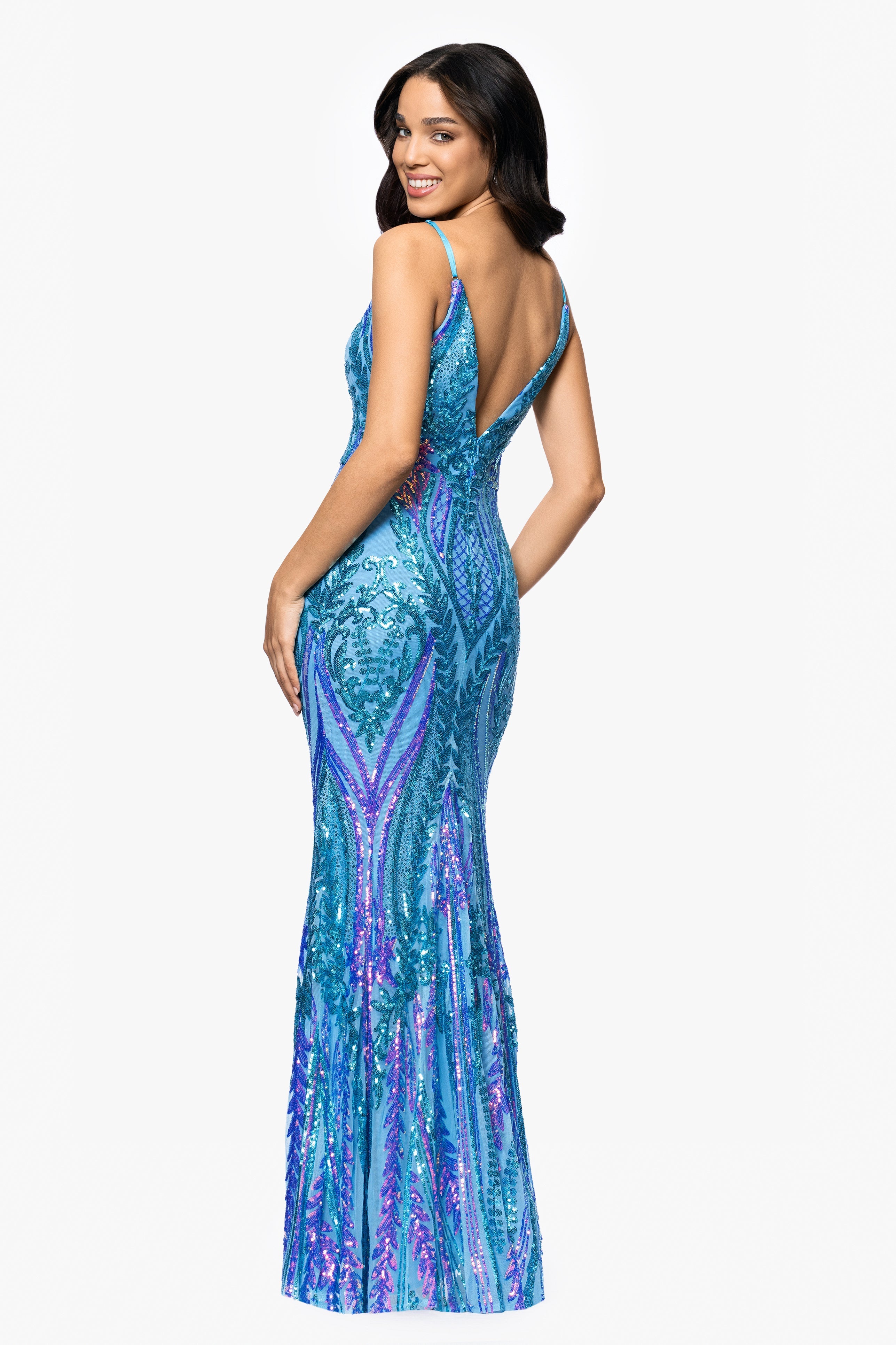 Blondie Nites "Christine" Spaghetti Strap Floor Length Sequin Dress