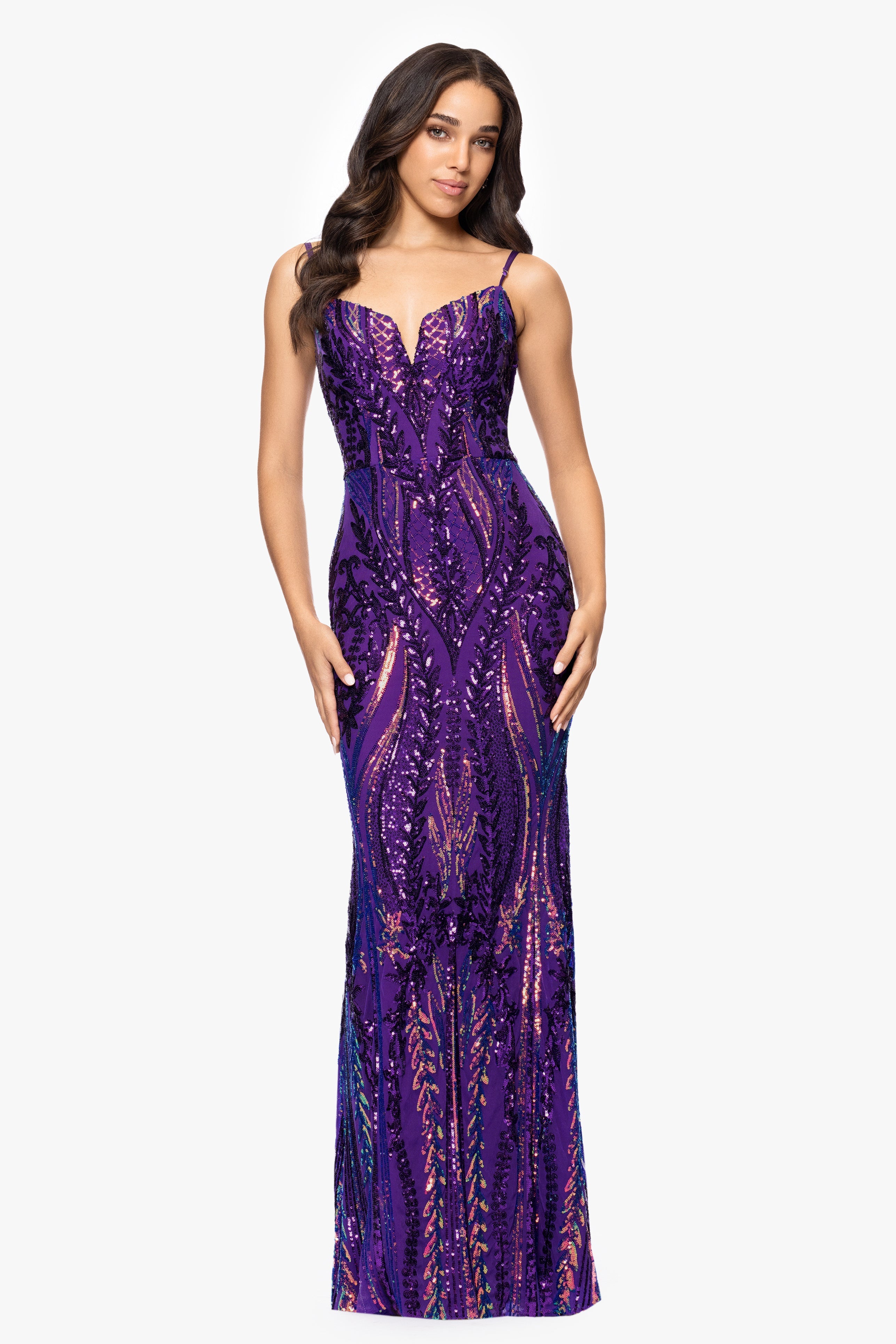 "Julia" Spaghetti Strap Floor Length Sequin Dress