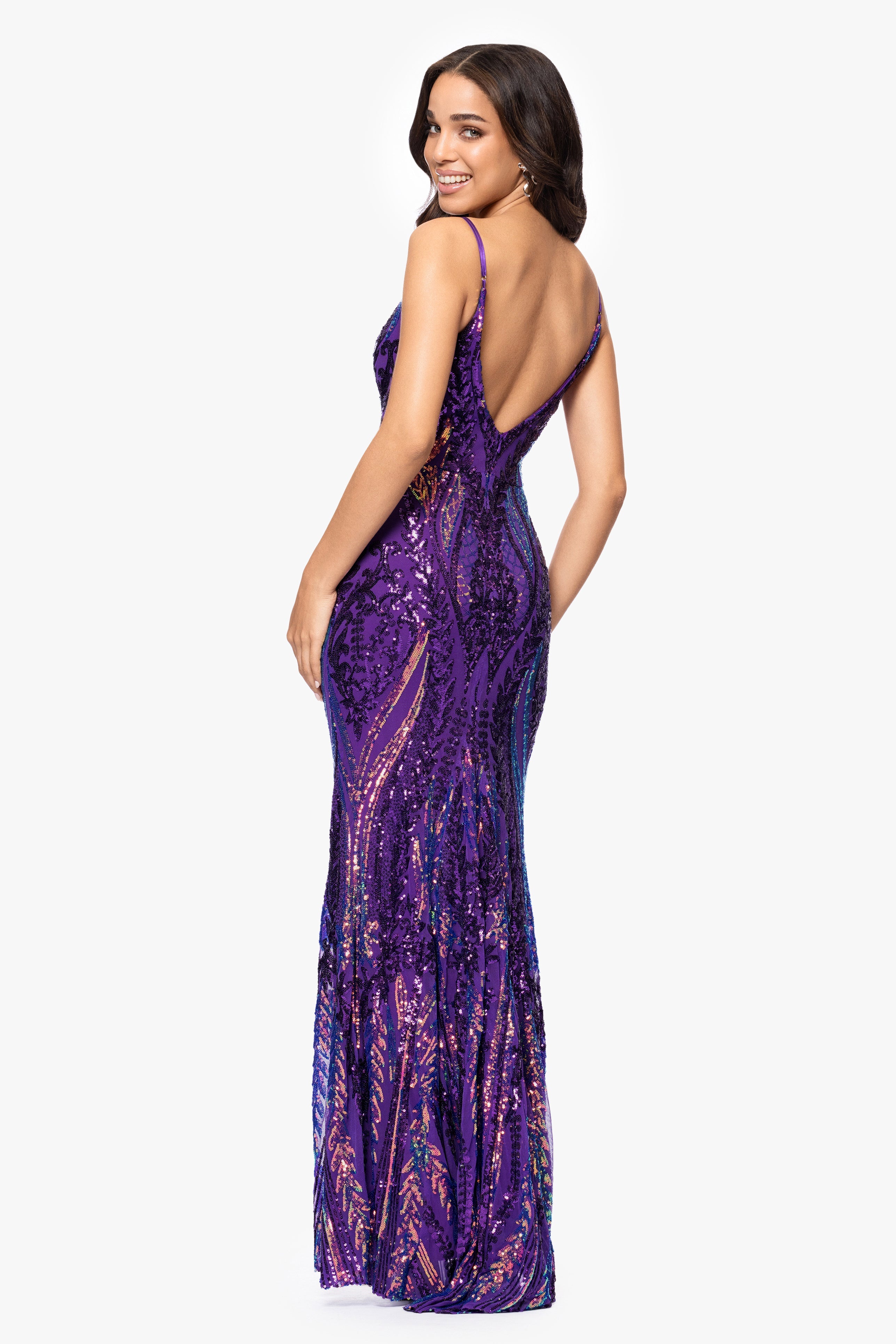 "Julia" Spaghetti Strap Floor Length Sequin Dress