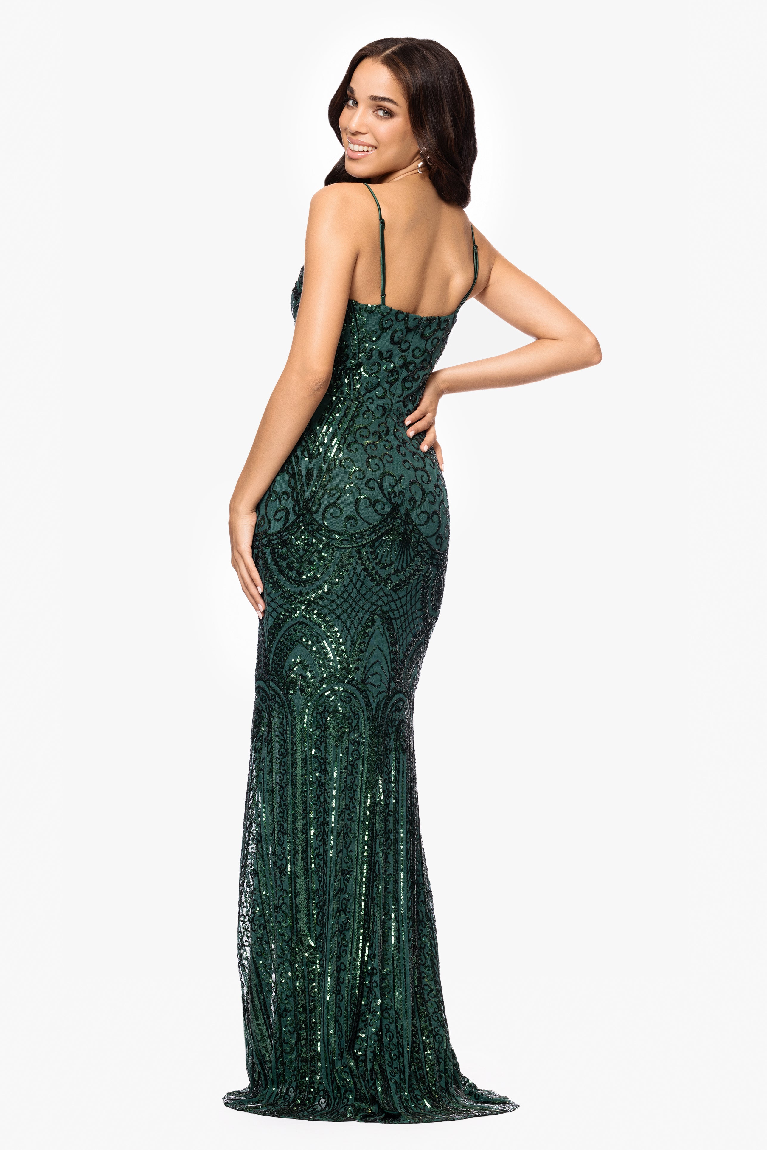 Blondie Nites "Carrie" Sequin Spaghetti Strap Floor Length Dress