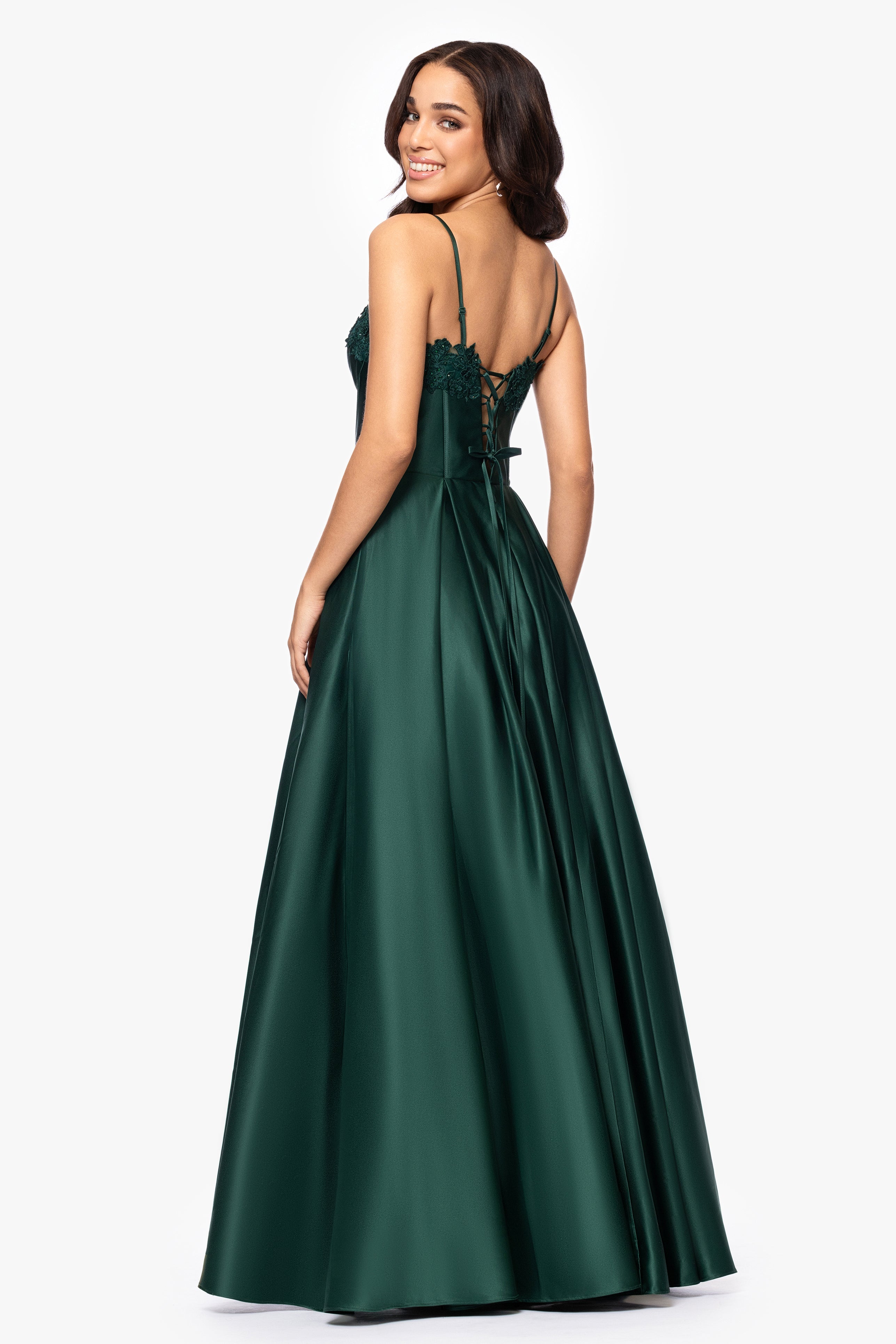 "Hope" Long Spaghetti Strap Corset Applique Gown