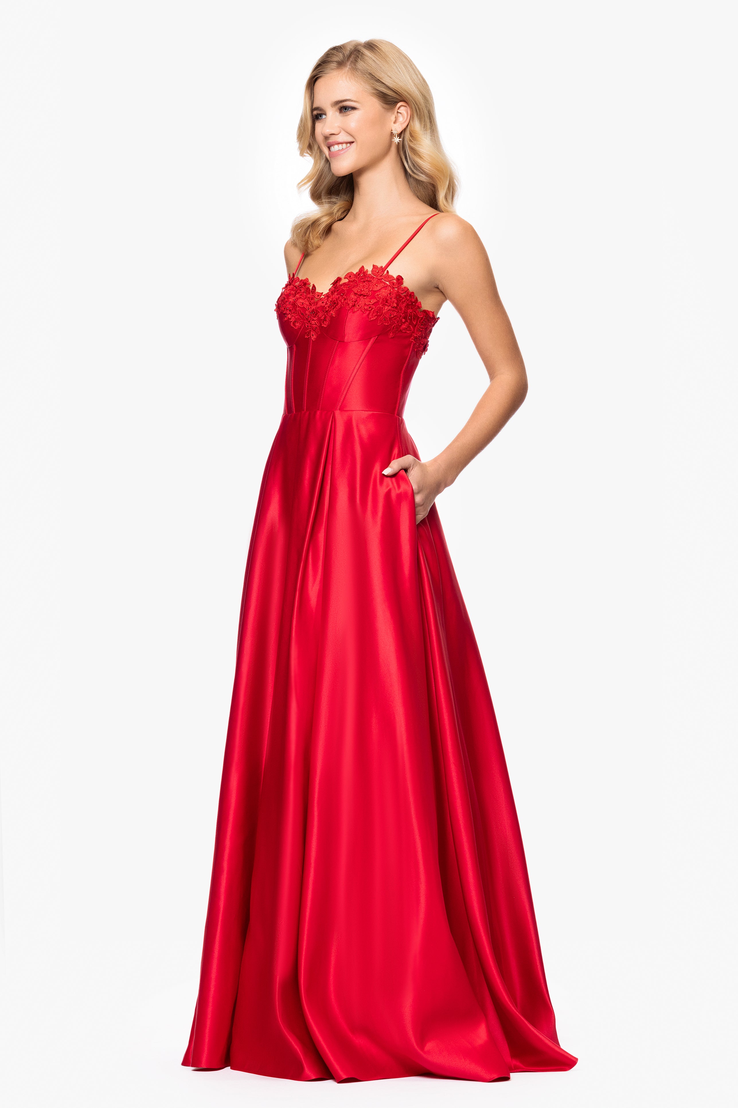 "Hope" Long Spaghetti Strap Corset Applique Gown