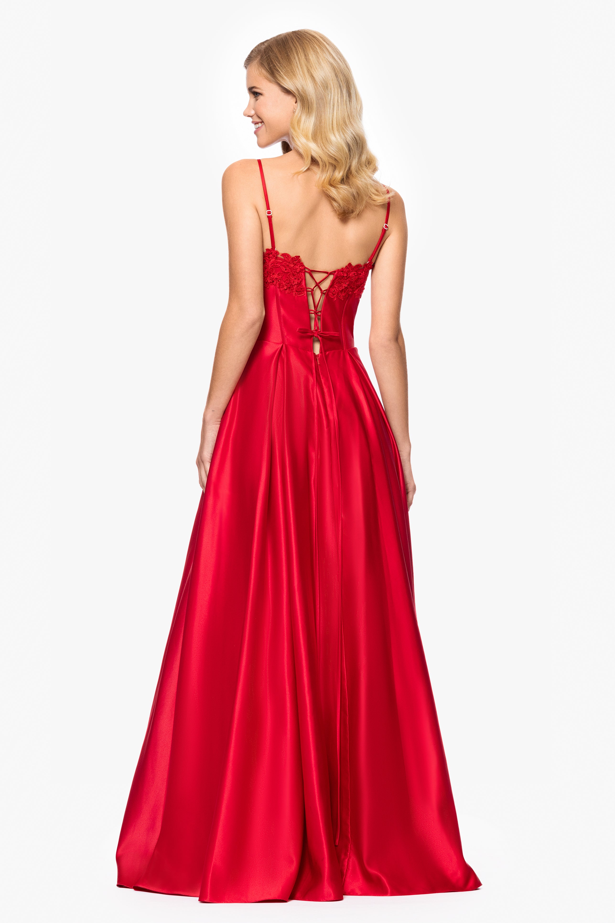 "Hope" Long Spaghetti Strap Corset Applique Gown