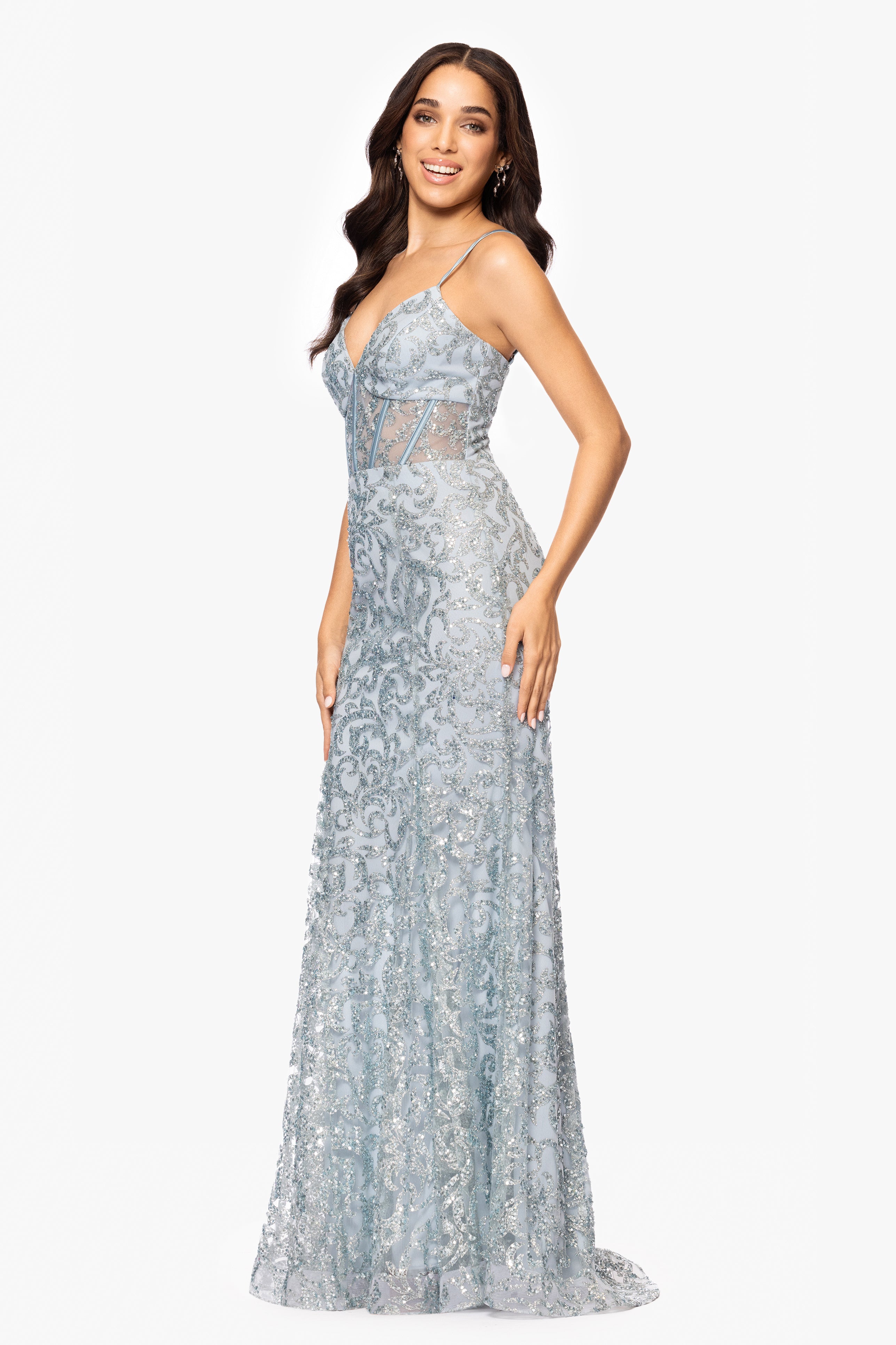 Blondie Nites "Stony" Sequin Corset Floor Length Dress