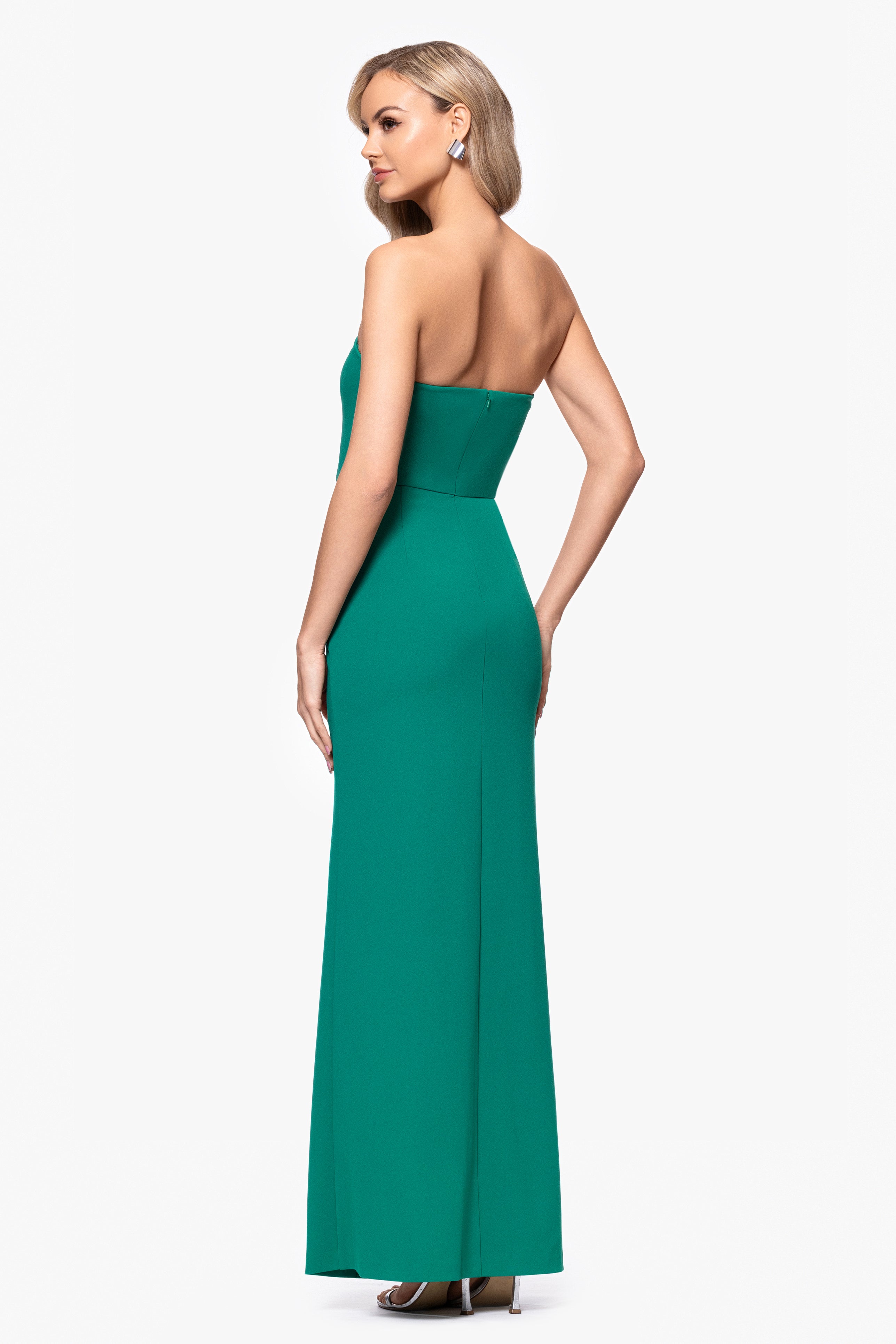 Blondie Nites "Reese" Long Scuba Strapless Ruched Dress