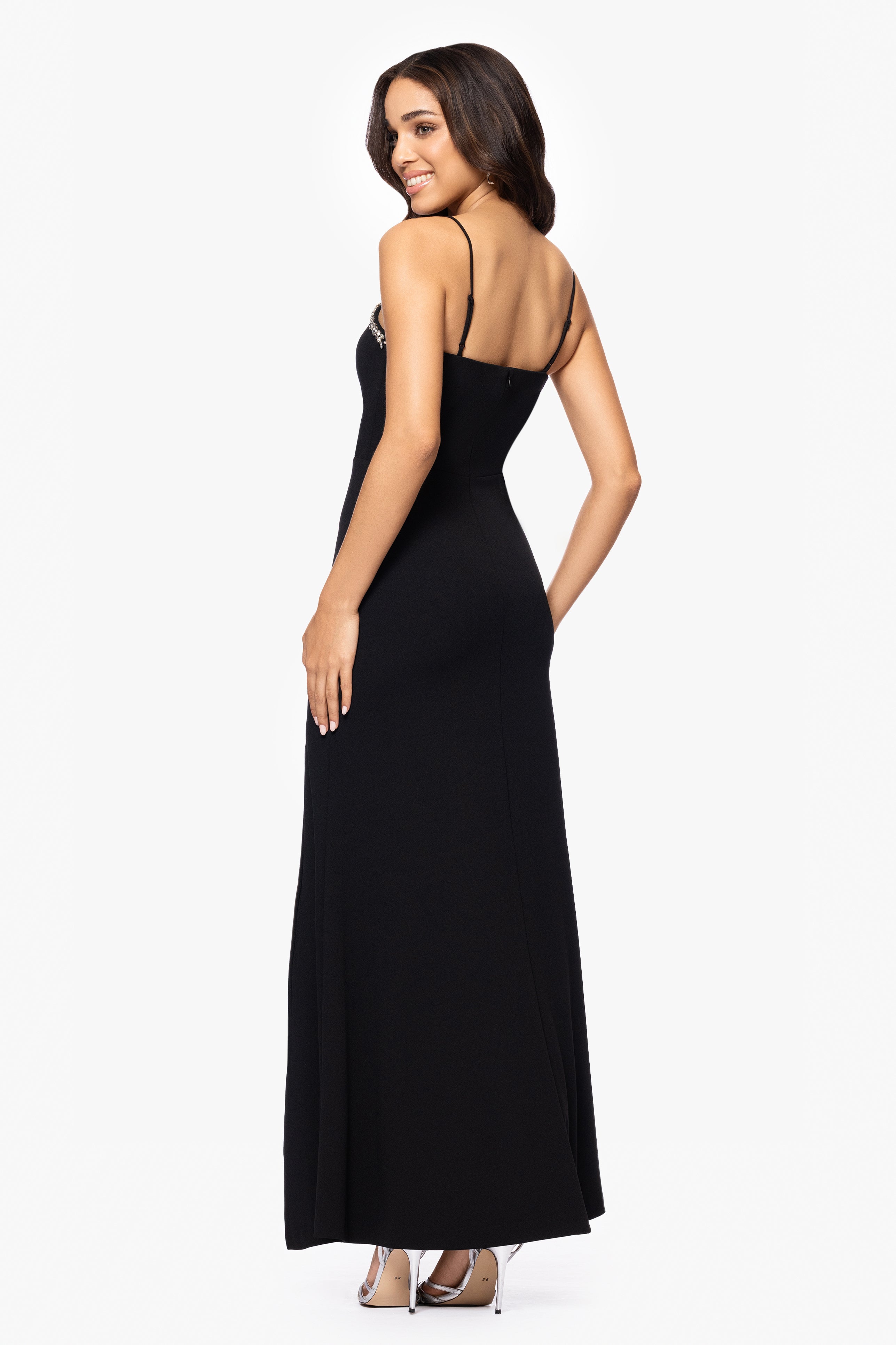 Blondie Nites "Eliza" Scuba Stoned Spaghetti Strap Floor Length Dress