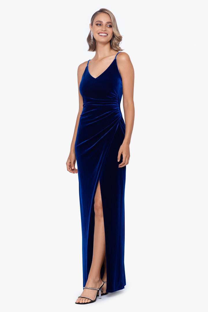 "Maritza" Long Velvet Spaghetti Strap Dress