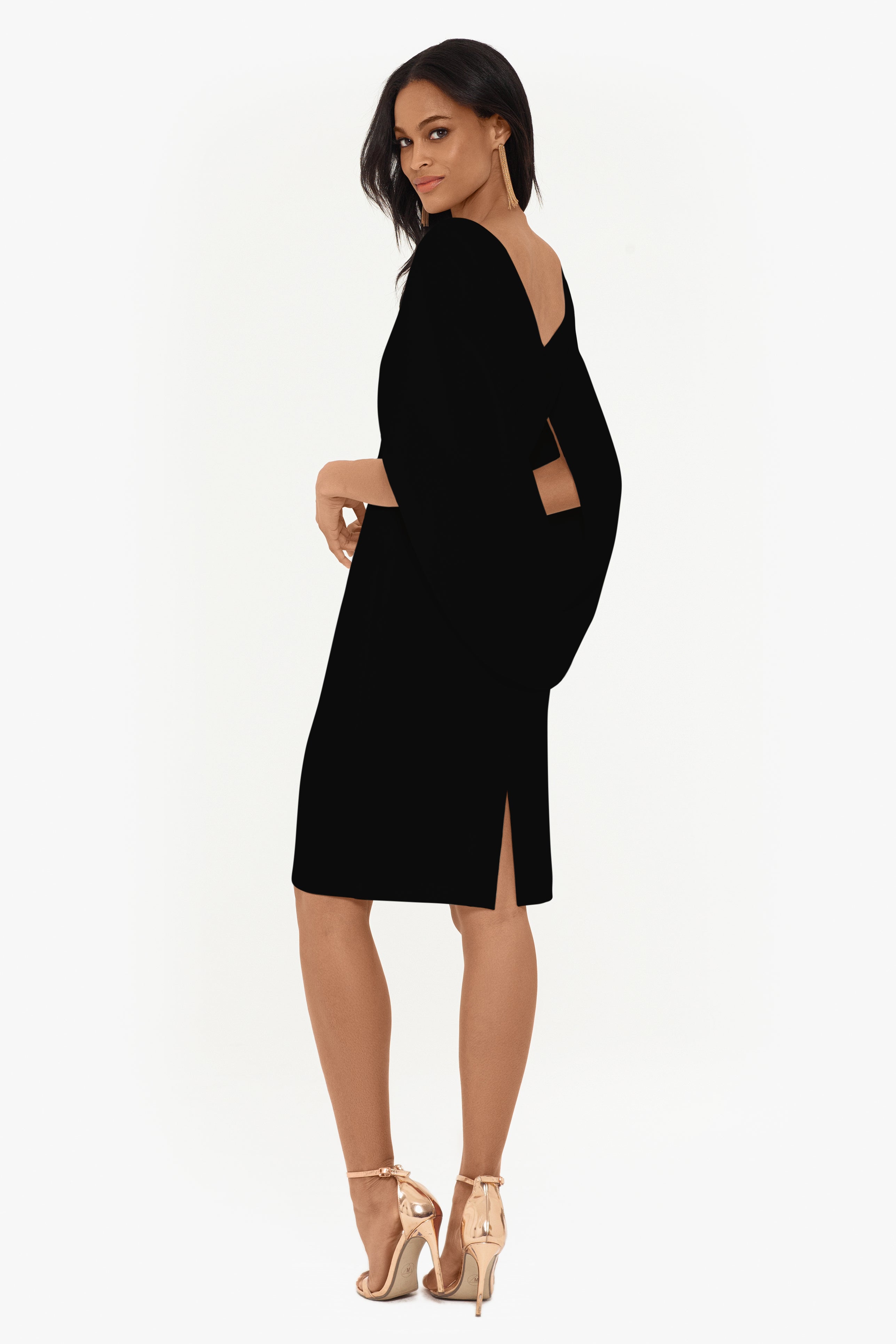 Petite "Jordan" Short Scuba Crape Draped Back Dress