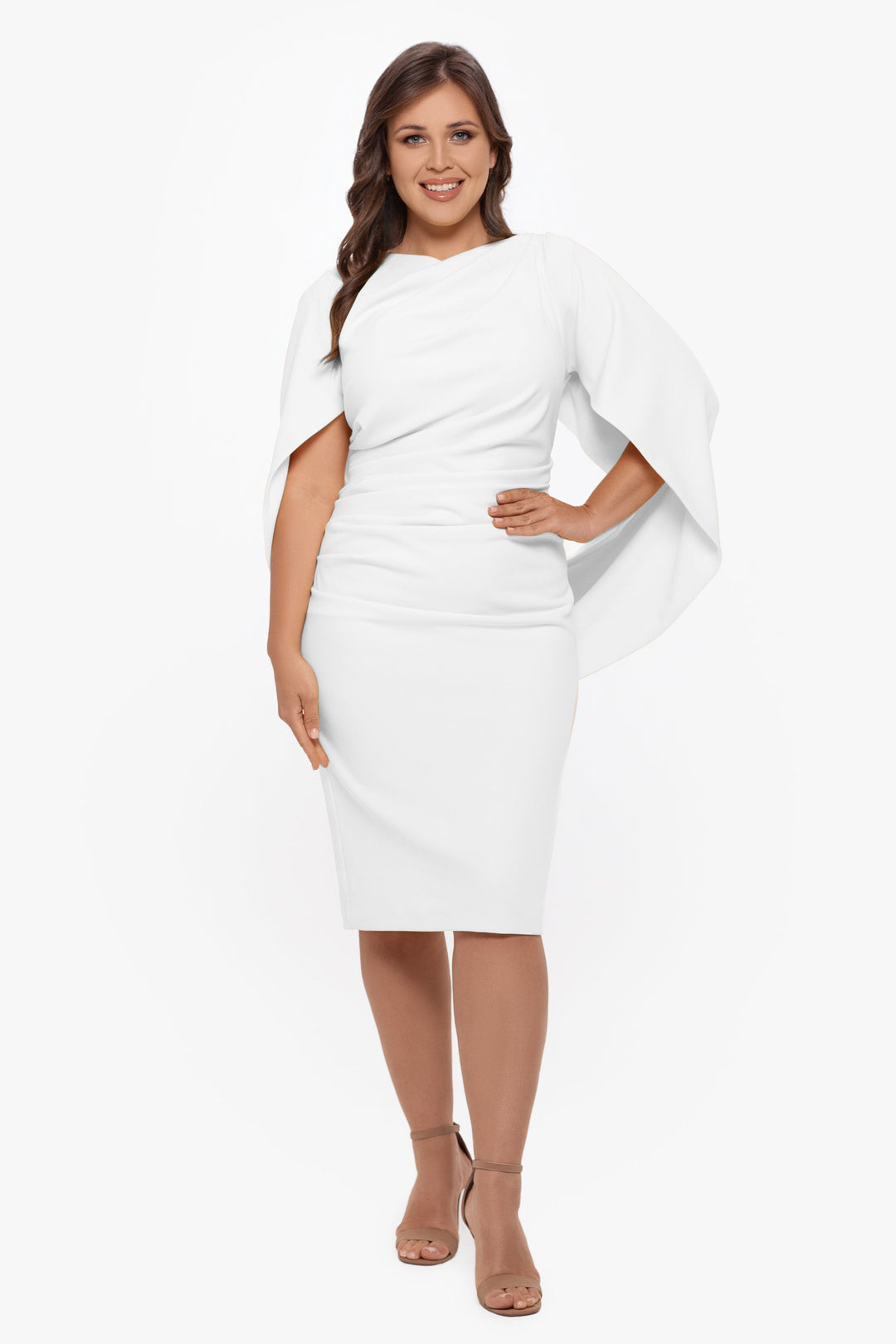 Plus "Jordan" Short Scuba Crepe Drape Back Dress - Betsy & Adam