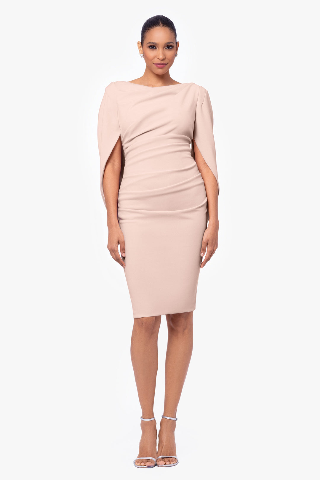 Petite "Jordan" Short Scuba Crape Draped Back Dress