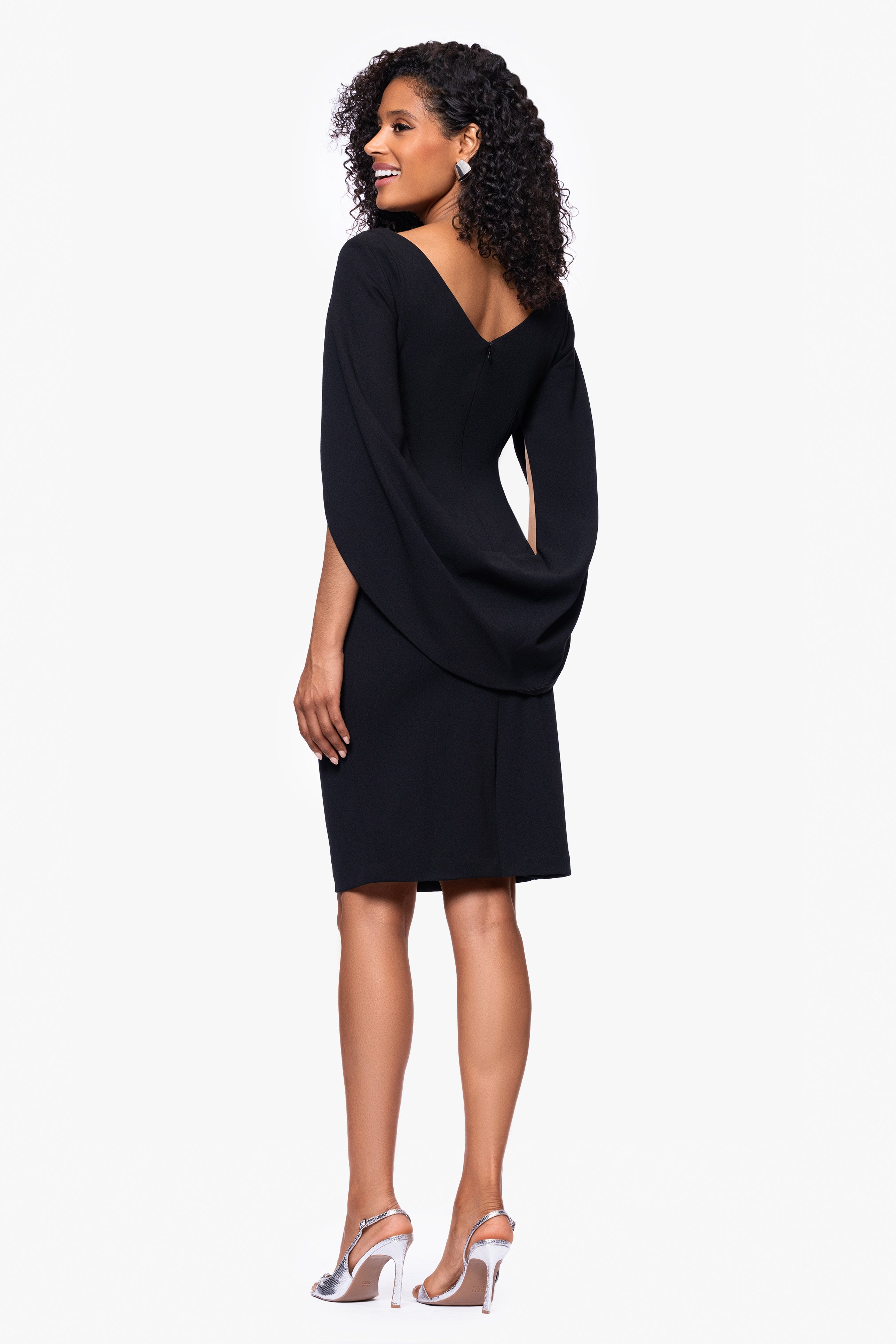 Petite "Jordan" Short Scuba Crape Draped Back Dress