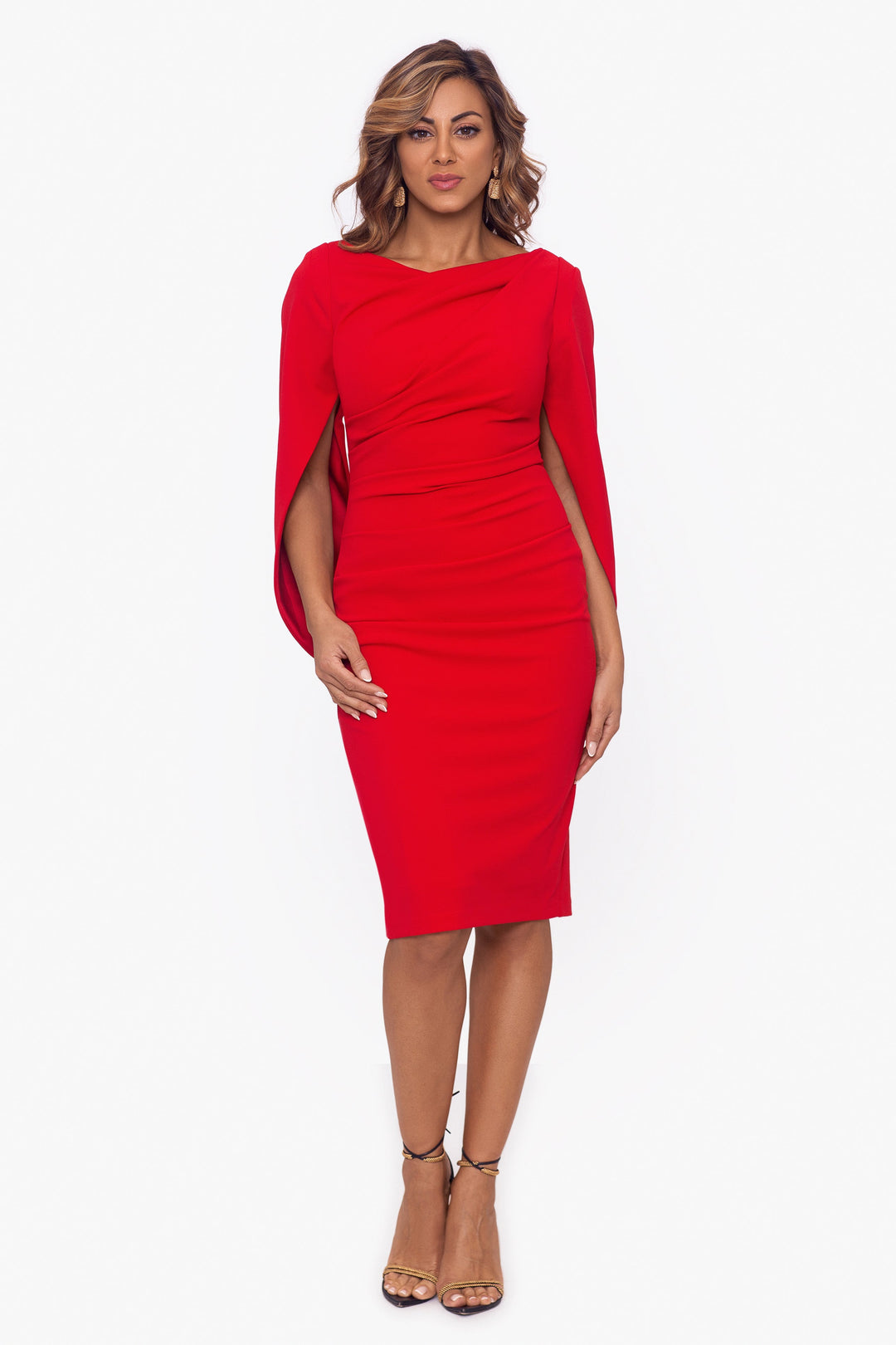 "Jordan" Short Scuba Crape Draped Back Dress - Betsy & Adam