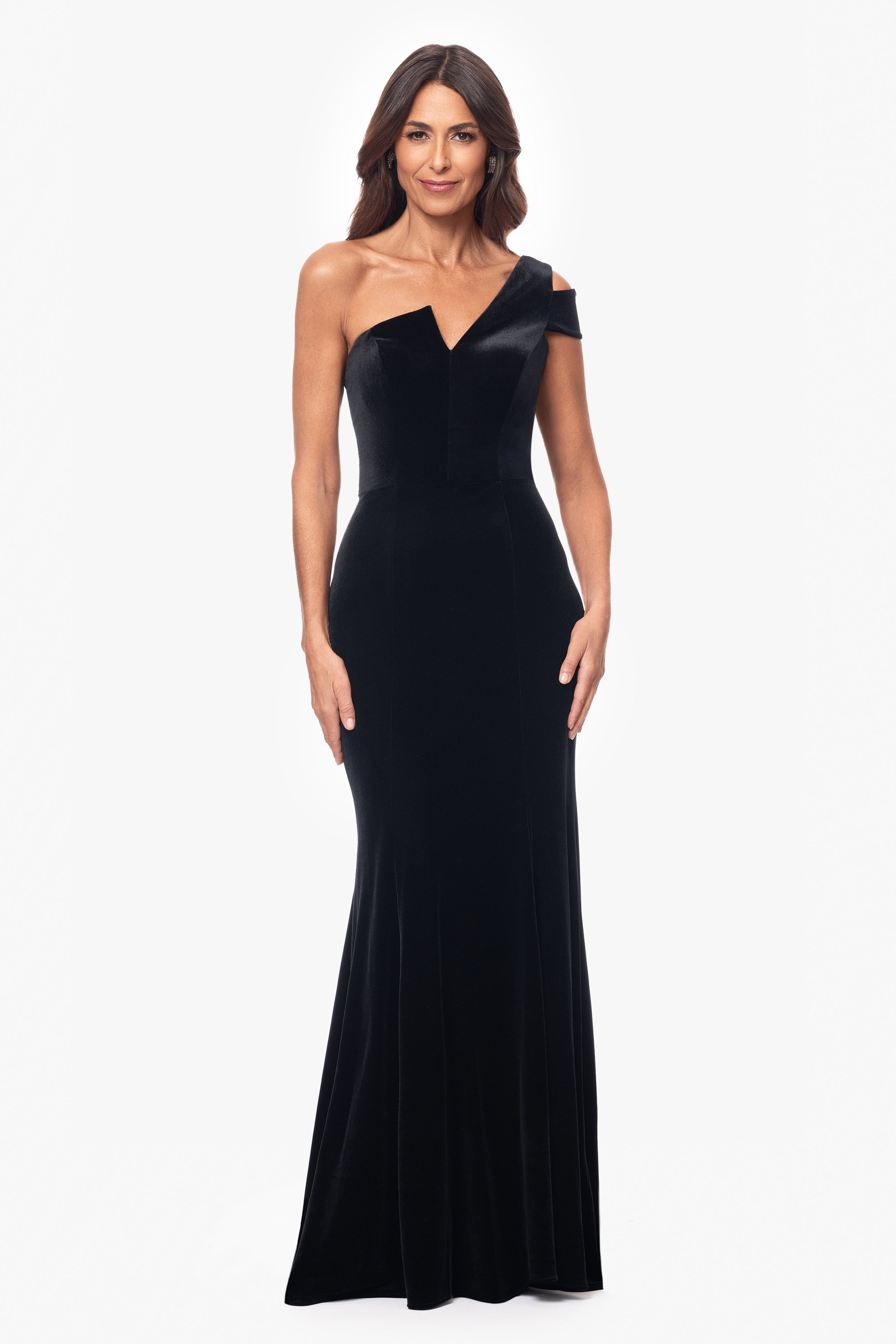 "Ella" Long Velvet One Shoulder Dress