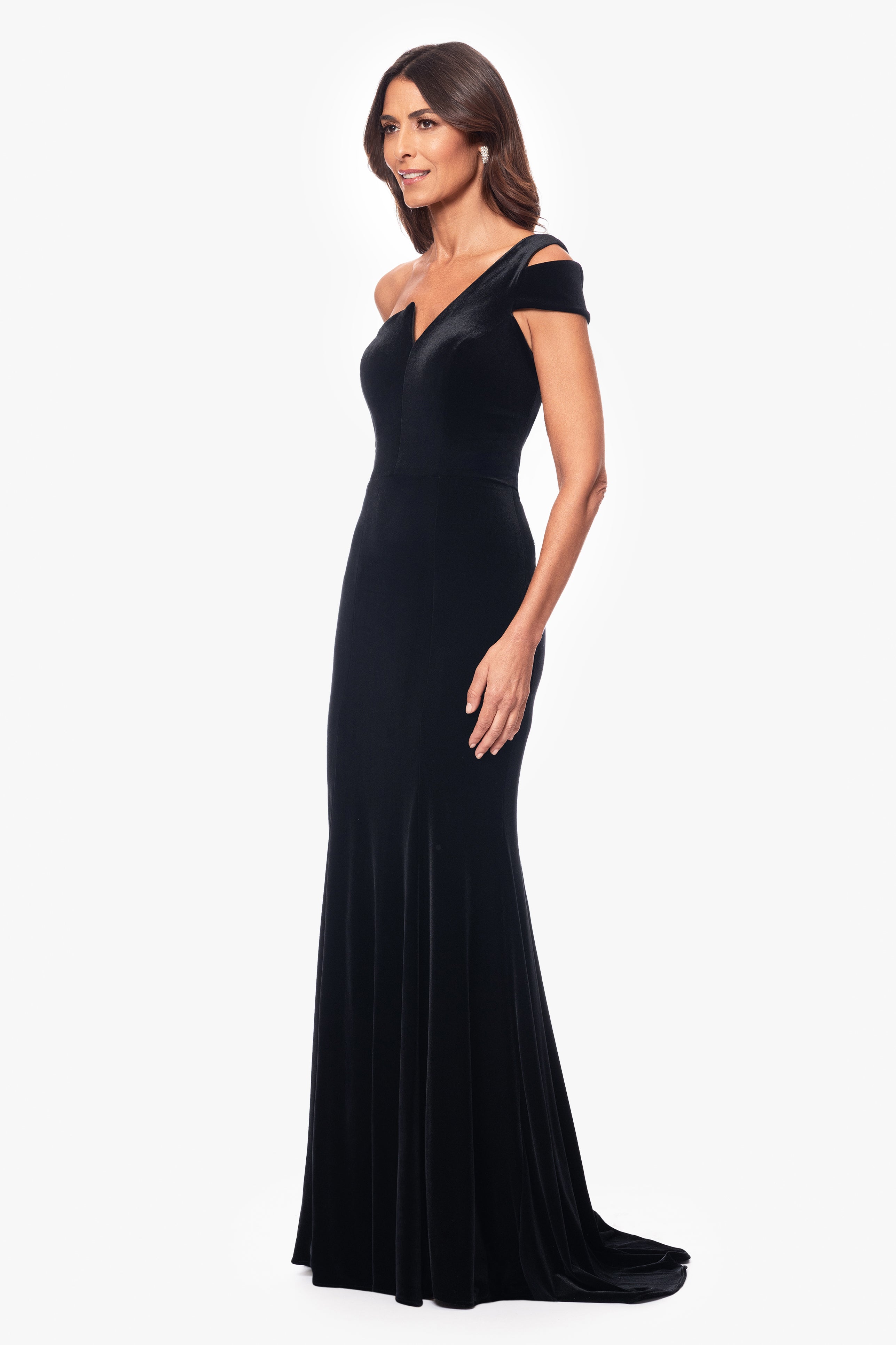 "Ella" Long Velvet One Shoulder Dress