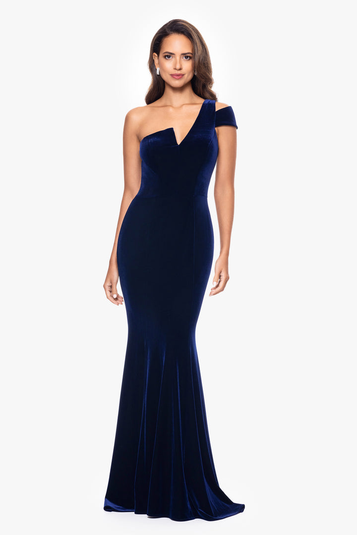 "Ella" Long Velvet One Shoulder Dress