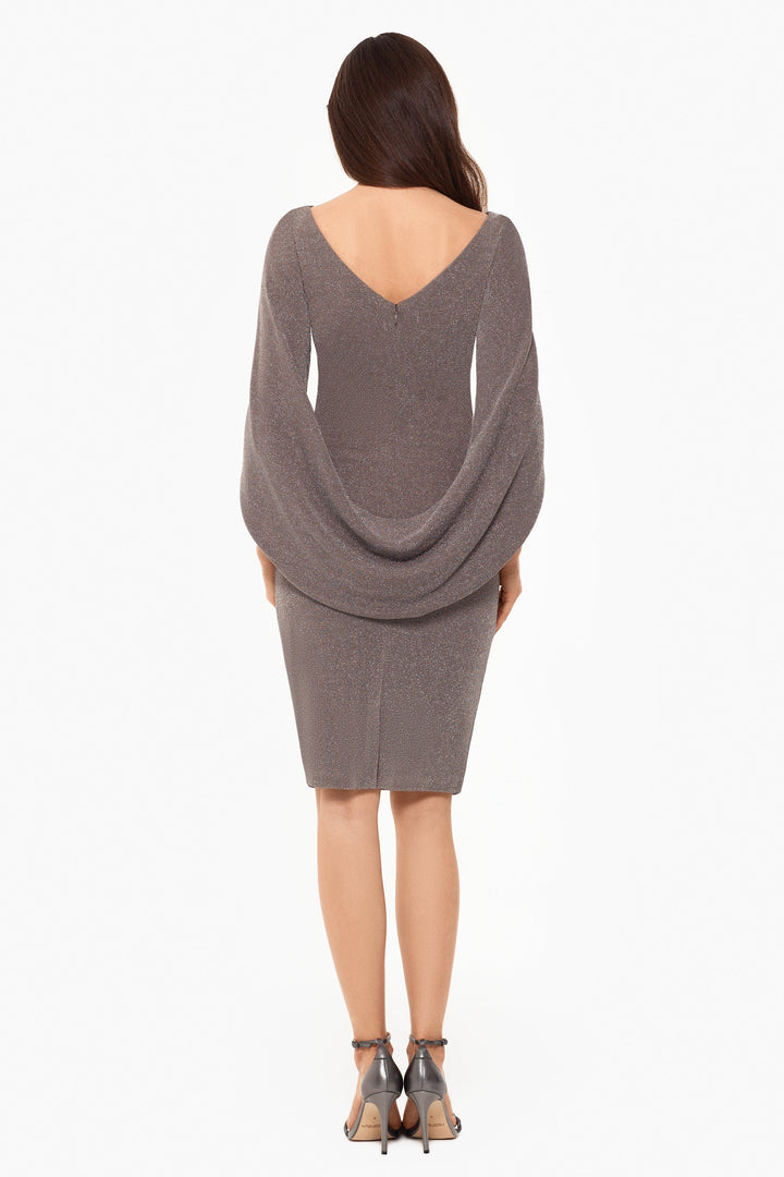 "Aurora" Short Metallic Knit Drape Back Dress