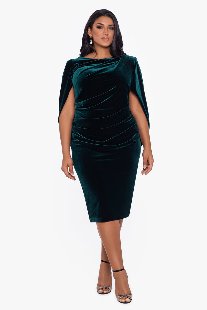 Plus "Kinsley" Short Velvet Drape Back Dress