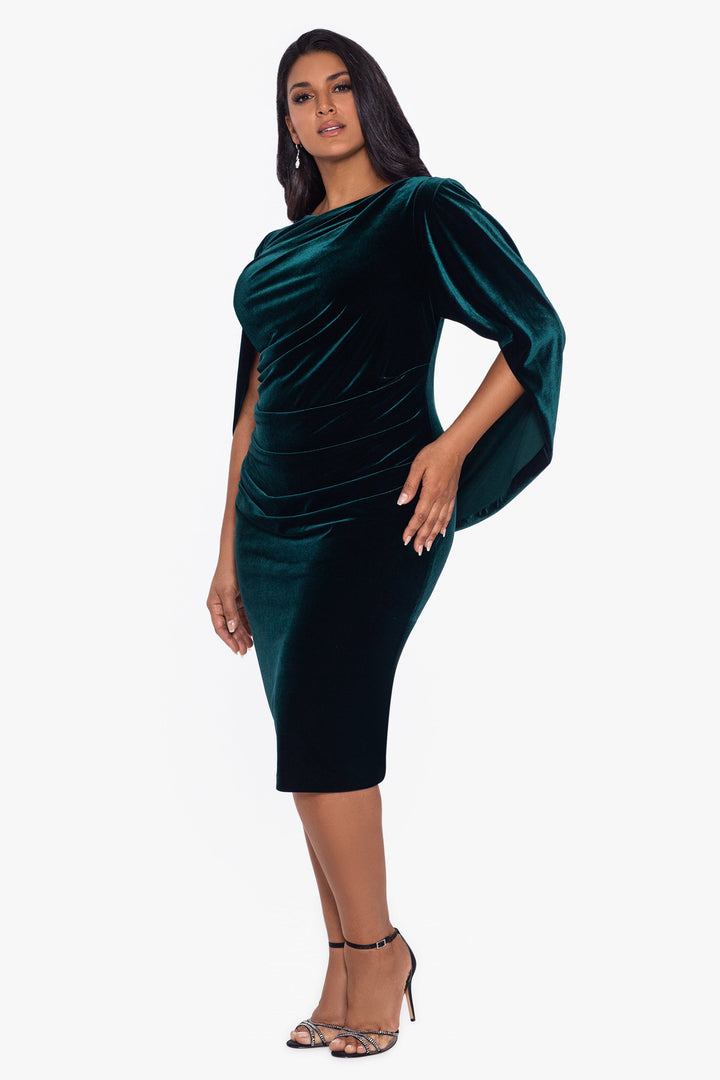 Plus "Kinsley" Short Velvet Drape Back Dress