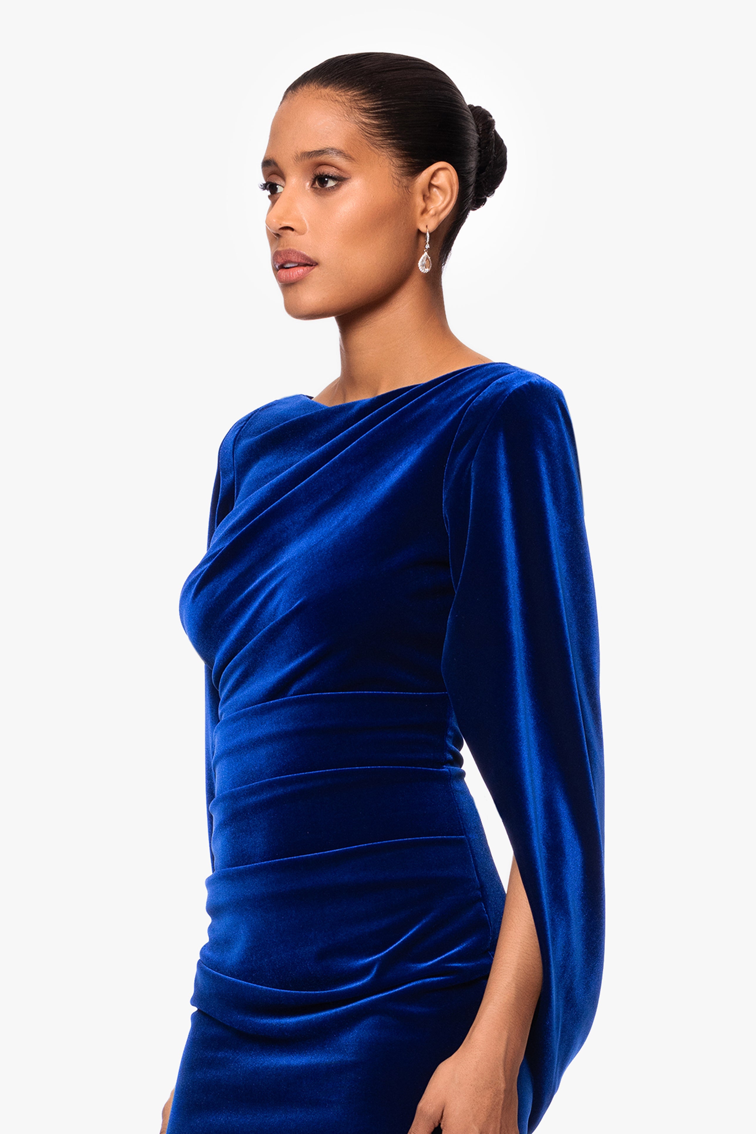 "Leona" Short Velvet Drape Back Dress