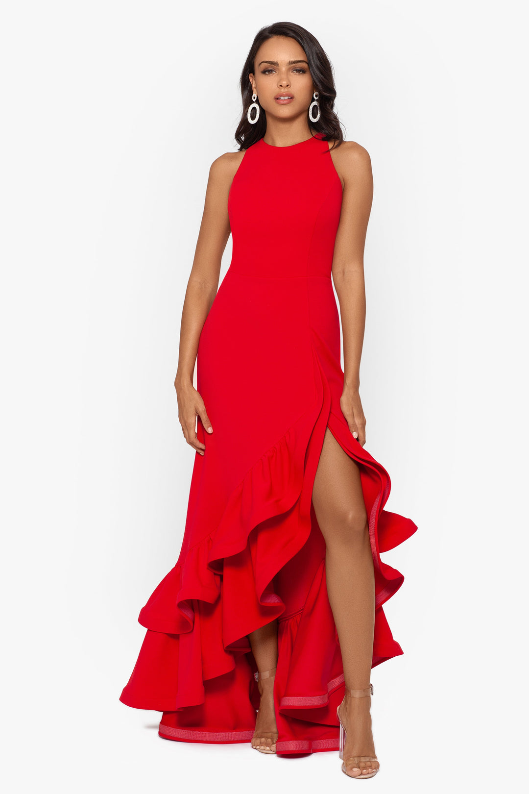 Petite "Arielle" Ruffle Tier Scuba Crepe Dress