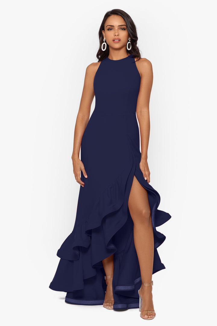 Petite "Arielle" Ruffle Tier Scuba Crepe Dress