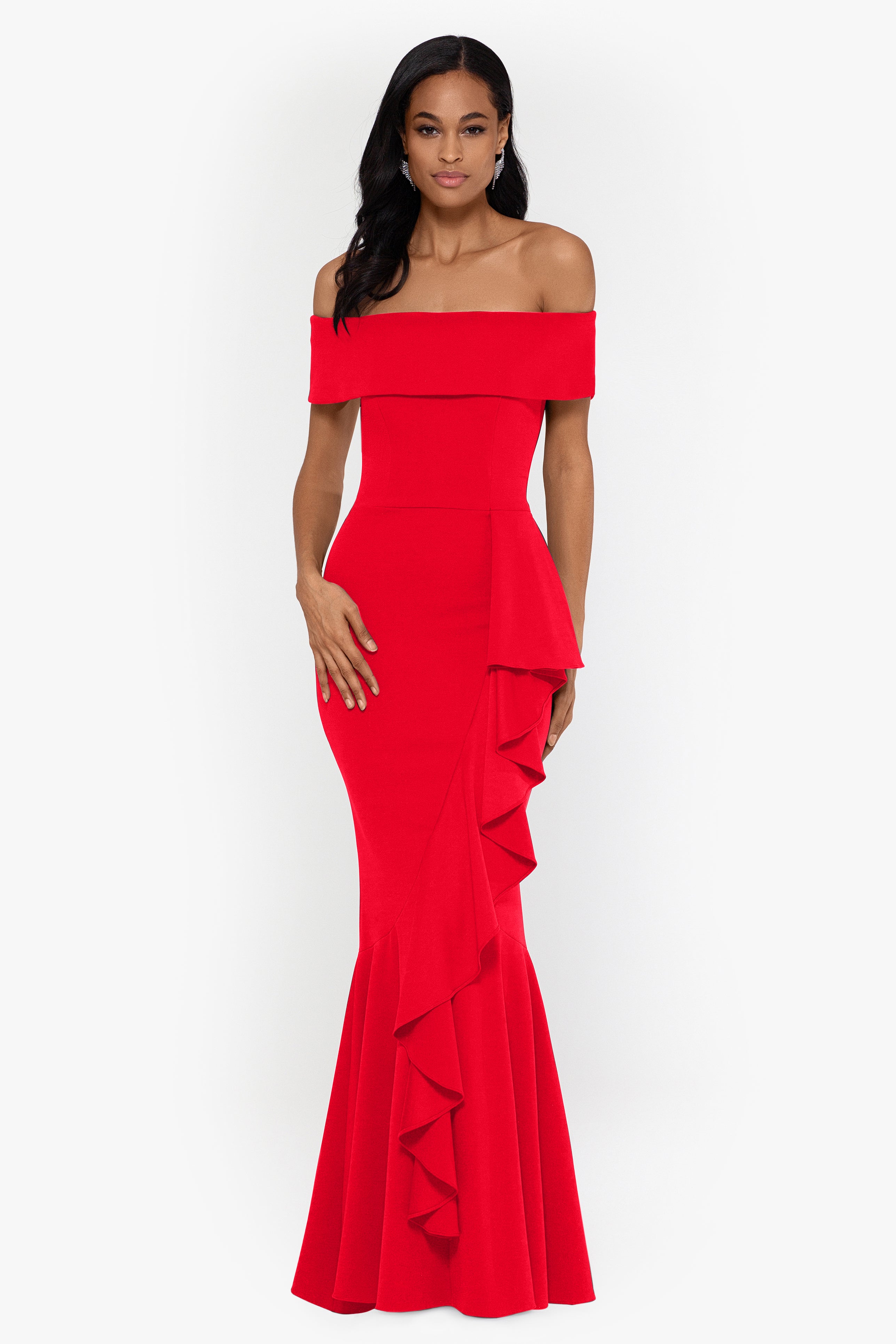 "Carina" Long Off the Shoulder Ruffle Dress