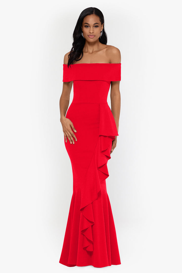 "Carina" Long Off the Shoulder Ruffle Dress