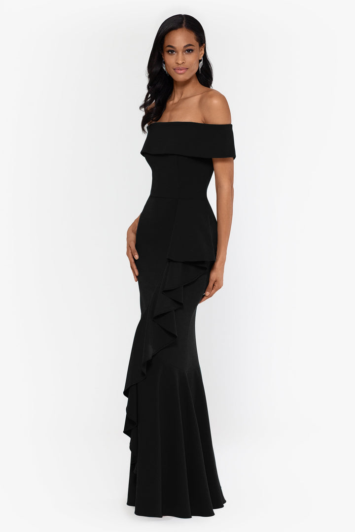 "Carina" Long Off the Shoulder Ruffle Dress - Betsy & Adam