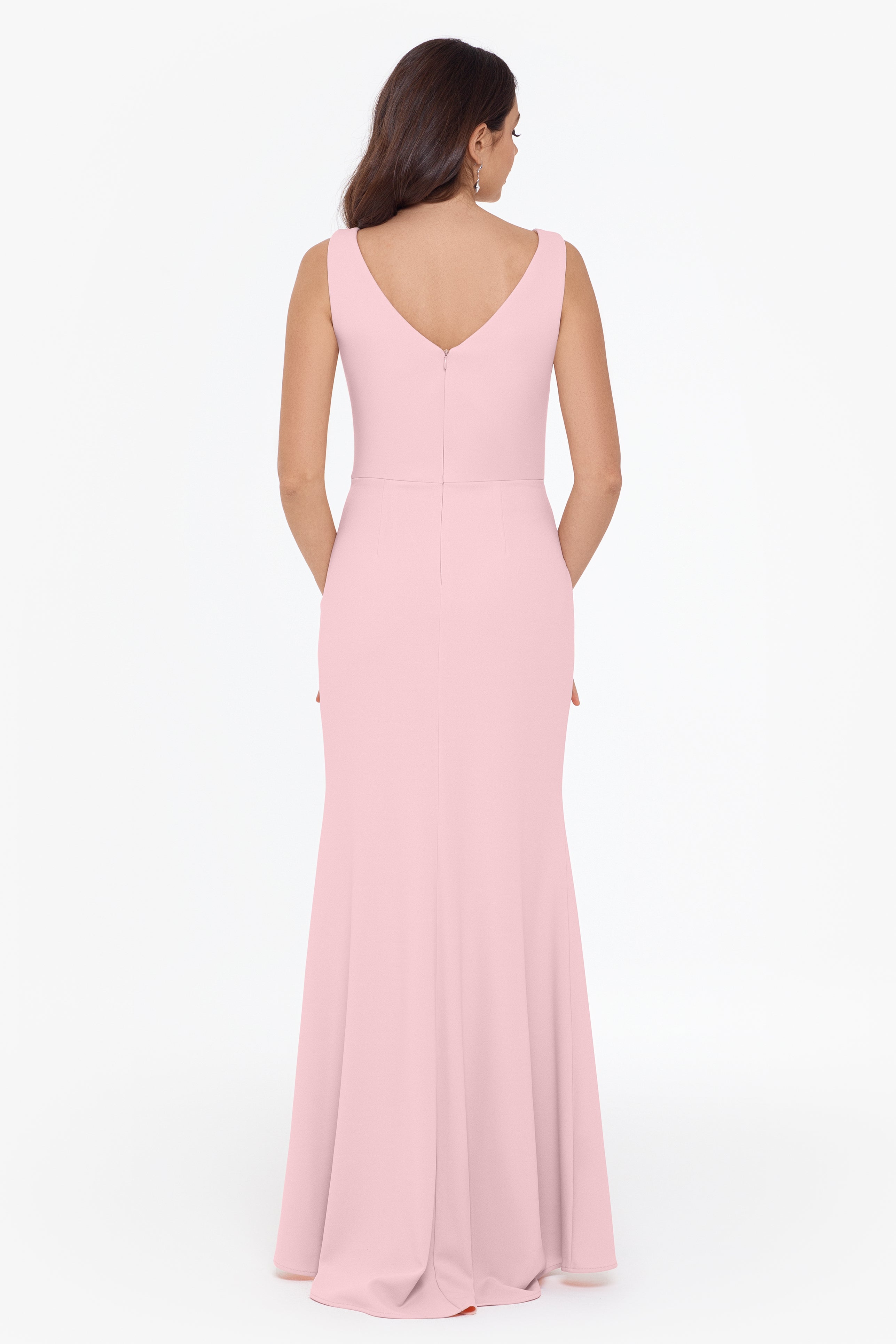 "Christine" Scuba Crepe Ruffled Bow Gown