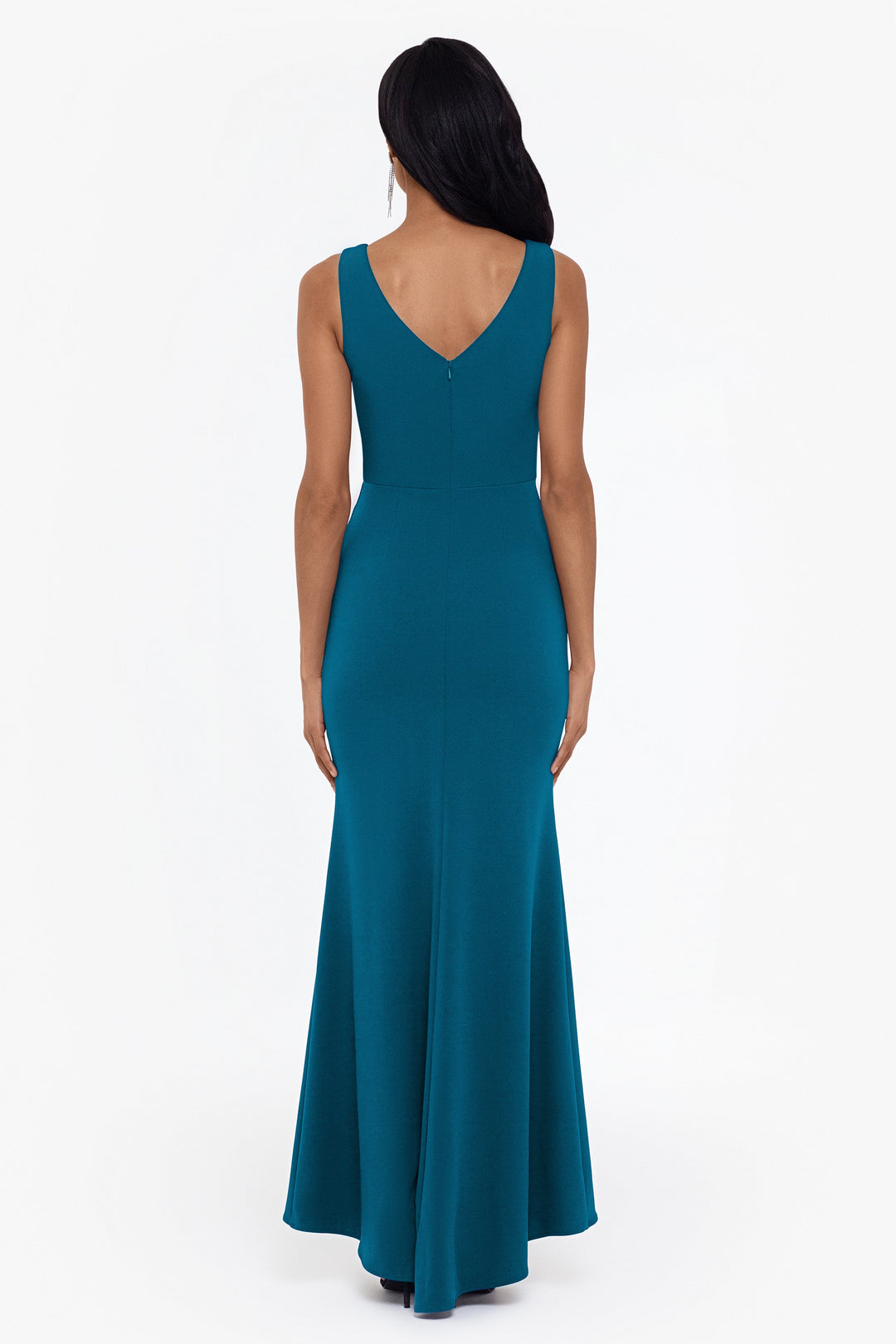 "Christine" Scuba Crepe Ruffled Bow Gown - Betsy & Adam