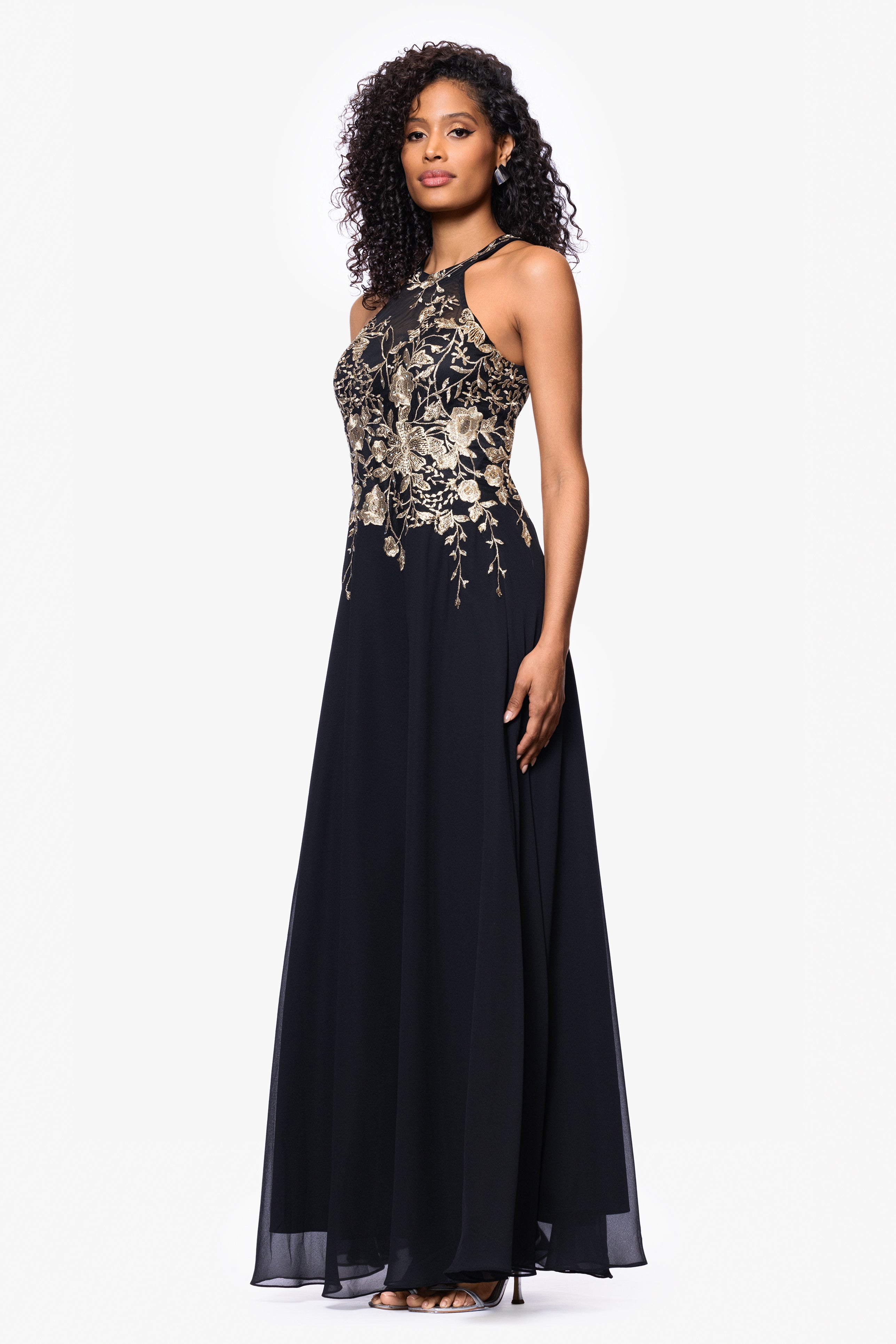 "Celeste" Long Embroidered Chiffon Gown