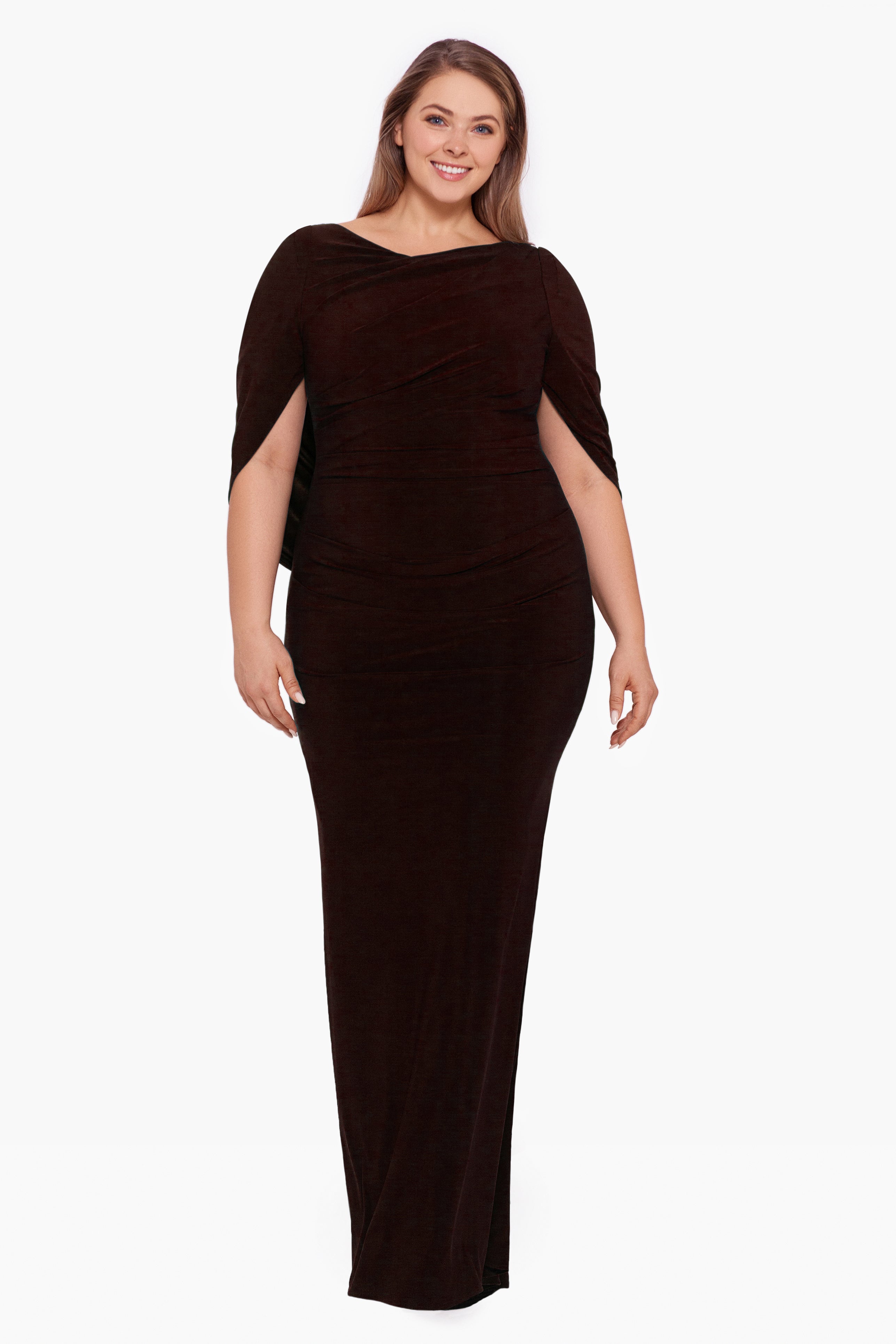 Plus "Miriam" Long Jersey Draped Back Gown