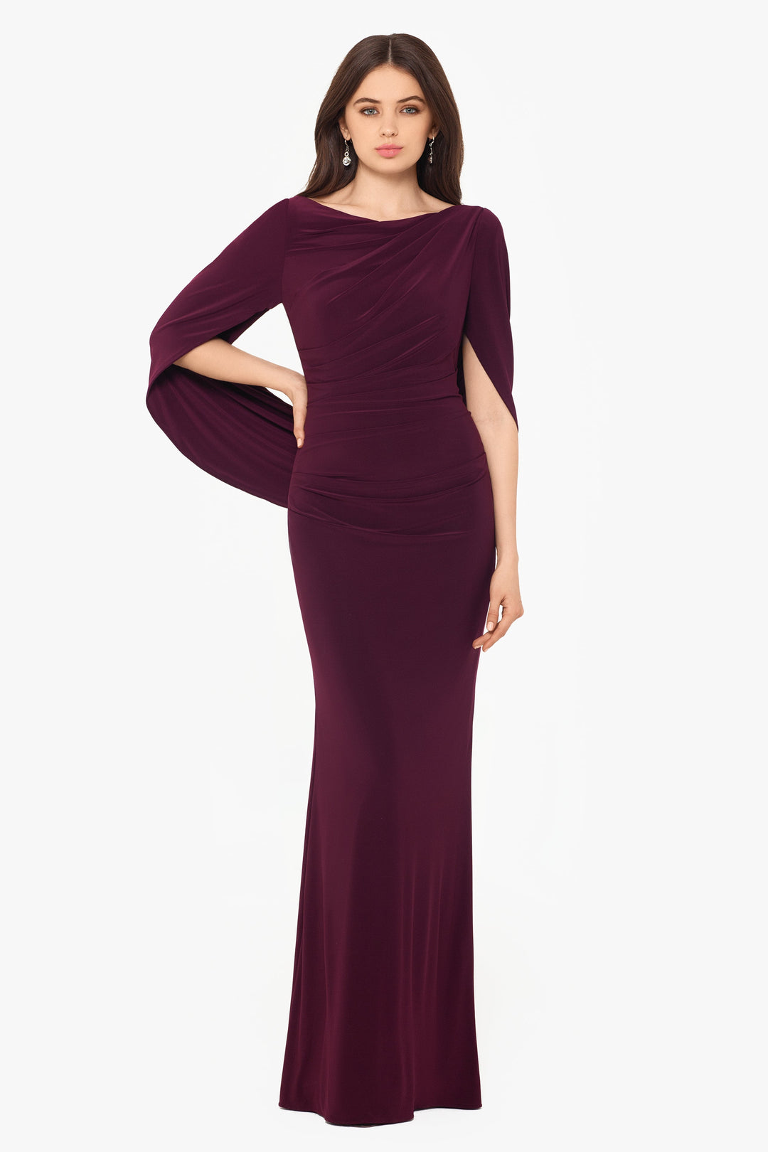 "Miriam" Long Jersey Draped Back Gown