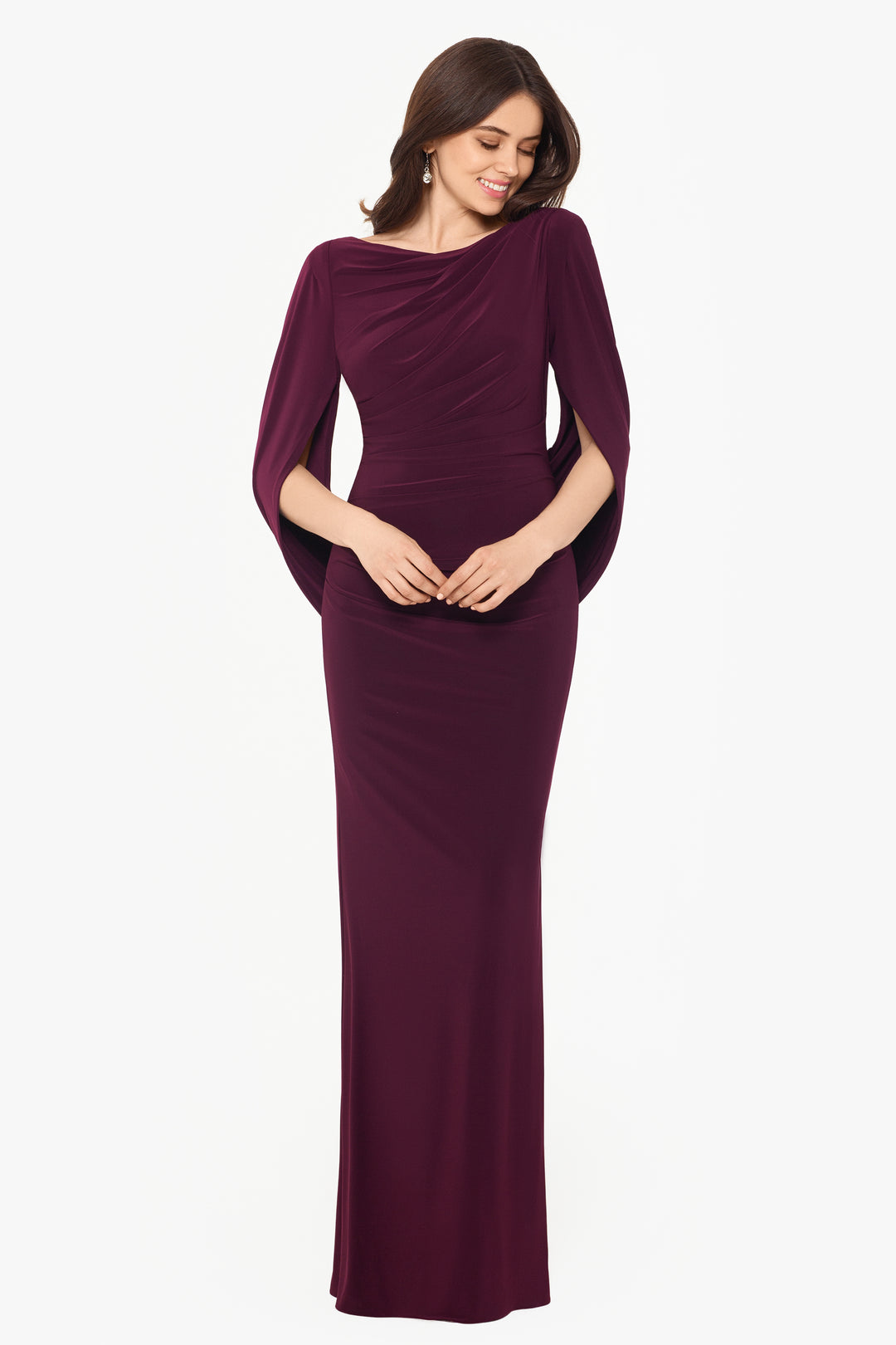 "Miriam" Long Jersey Draped Back Gown