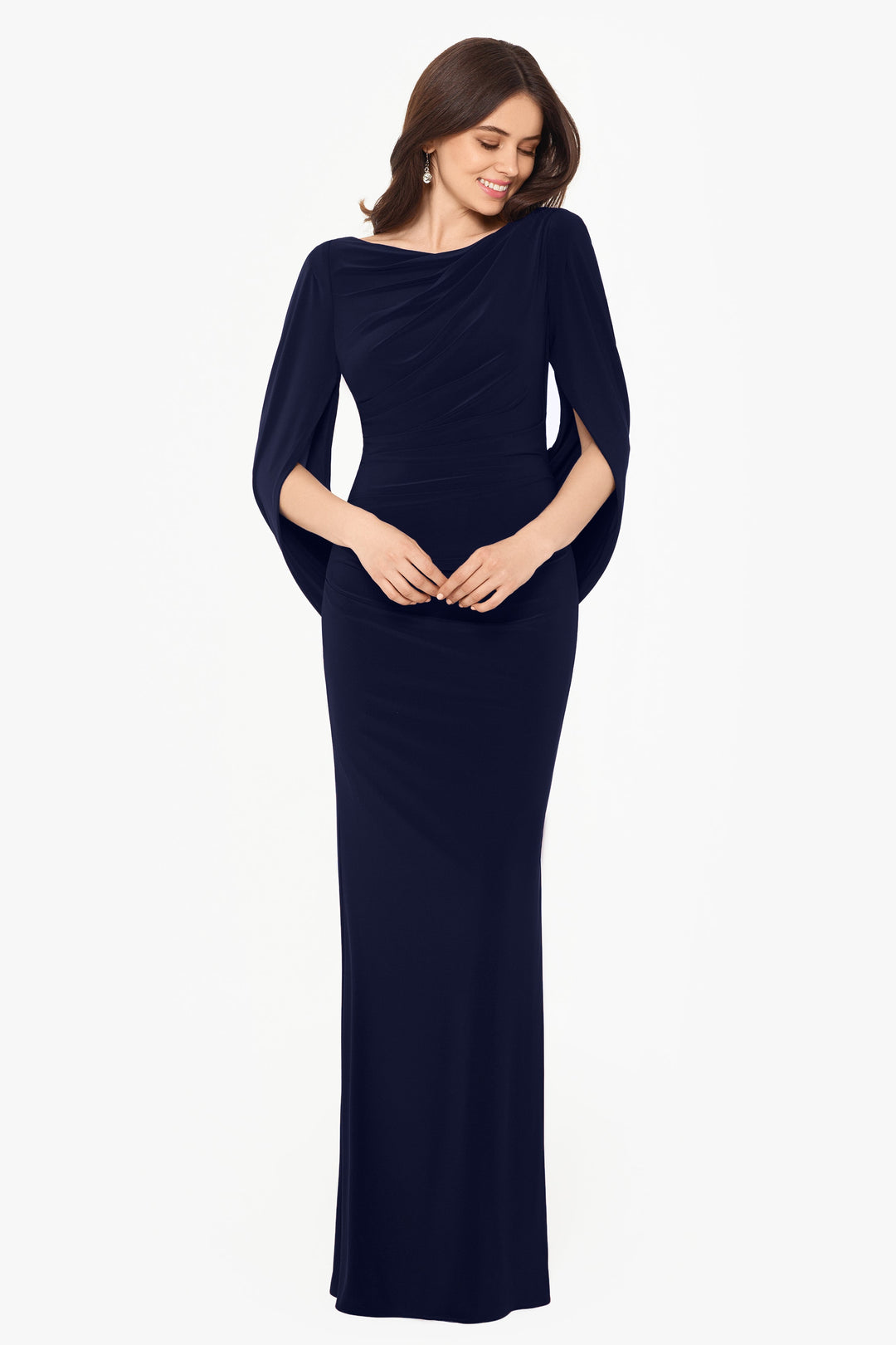 "Miriam" Long Jersey Draped Back Gown