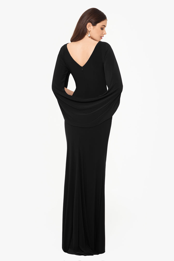 "Miriam" Long Jersey Draped Back Gown